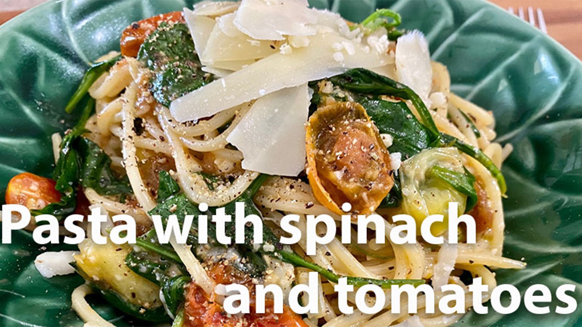 March 26th is National Spinach day so Kev made this super easy, fast and delicious Pasta with Spinach and Tomatoes.