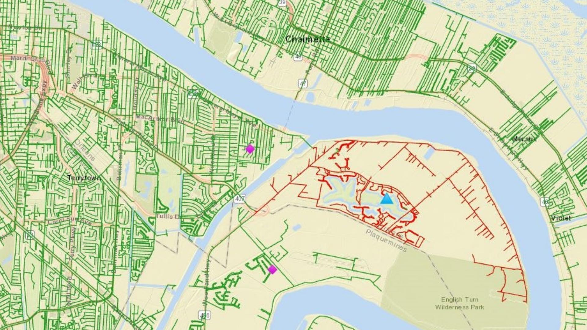 “New poles have been set and 871 customers remain out at this time with restoration estimated to take place by 11 p.m. this evening,” Entergy New Orleans said.