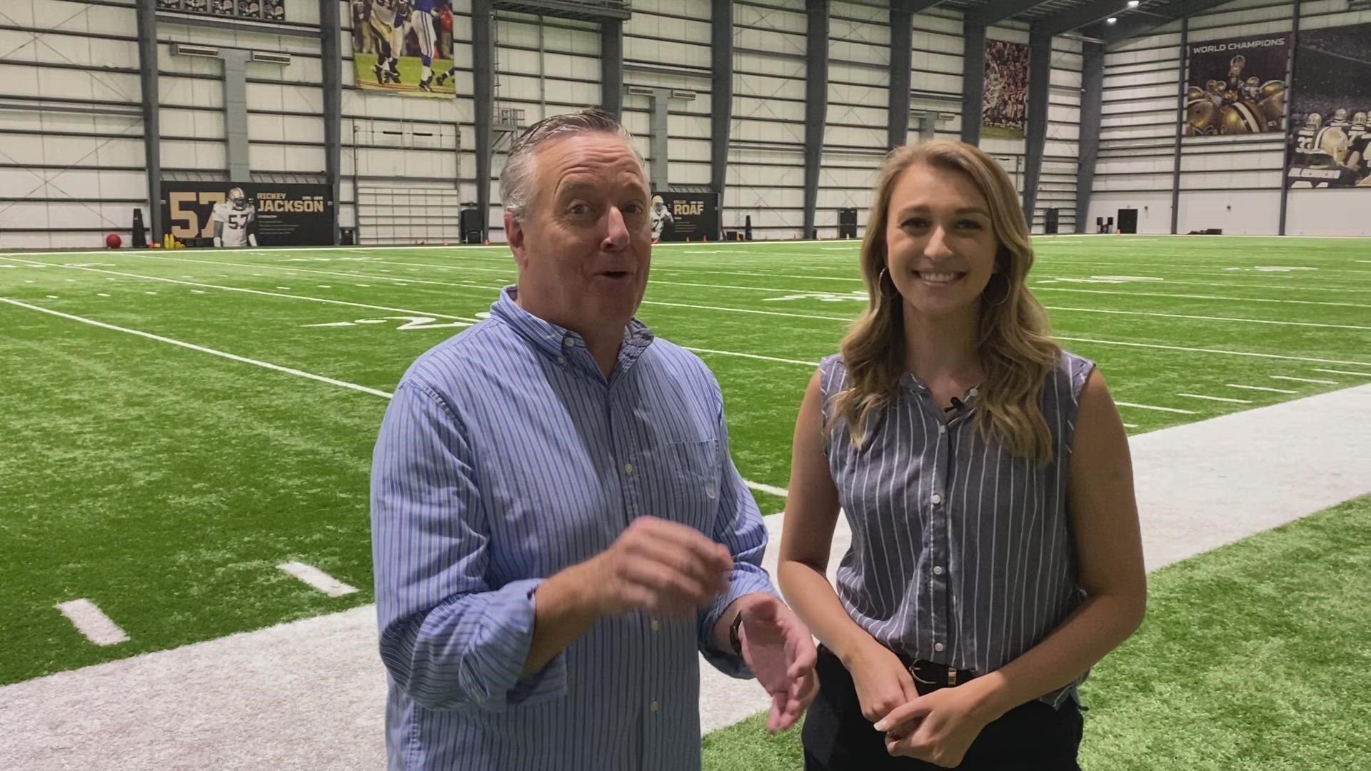Doug and Brooke say that some heated play between offensive and defensive lines was the highlight. Video also showed spirited play as receivers faced off with DBs.