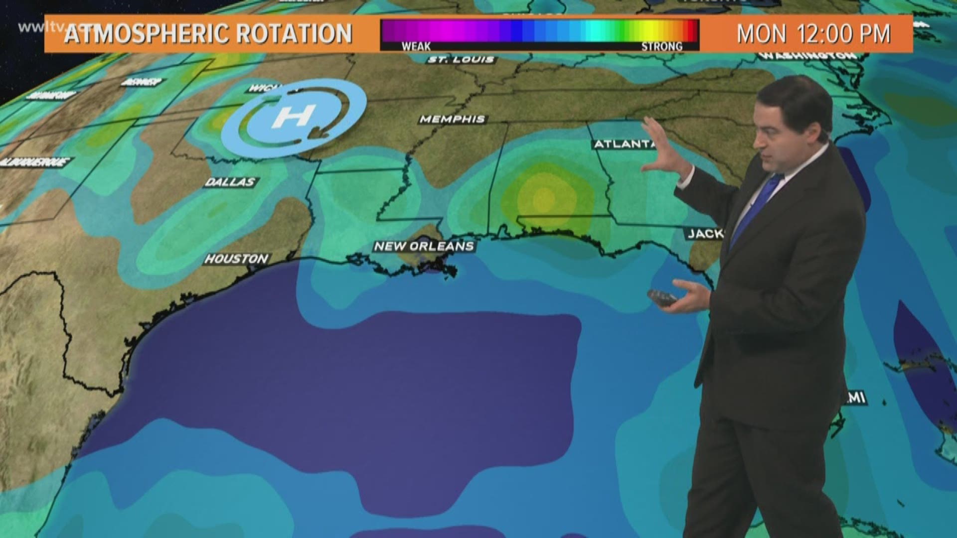 A trough of low pressure over central Georgia will move into the northern Gulf of Mexico off the Florida Panhandle where it may develop in a couple of days.  When this happens this time of year, it is possible for a tropical system to try to form, and it looks like this could happen this week.