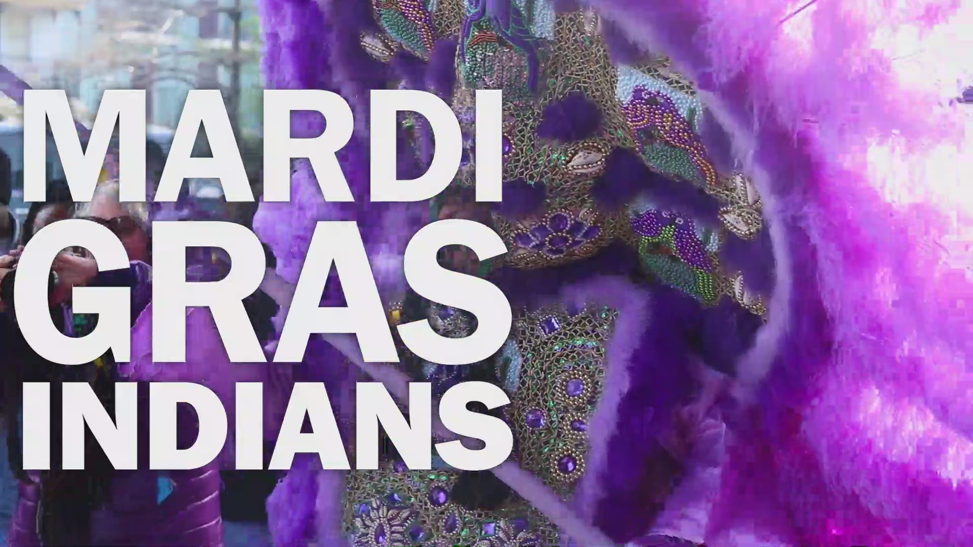 Mardi Gras Indians gather in New Orleans on Mardi Gras day to show off their suits and challenge each other to see who has the best.