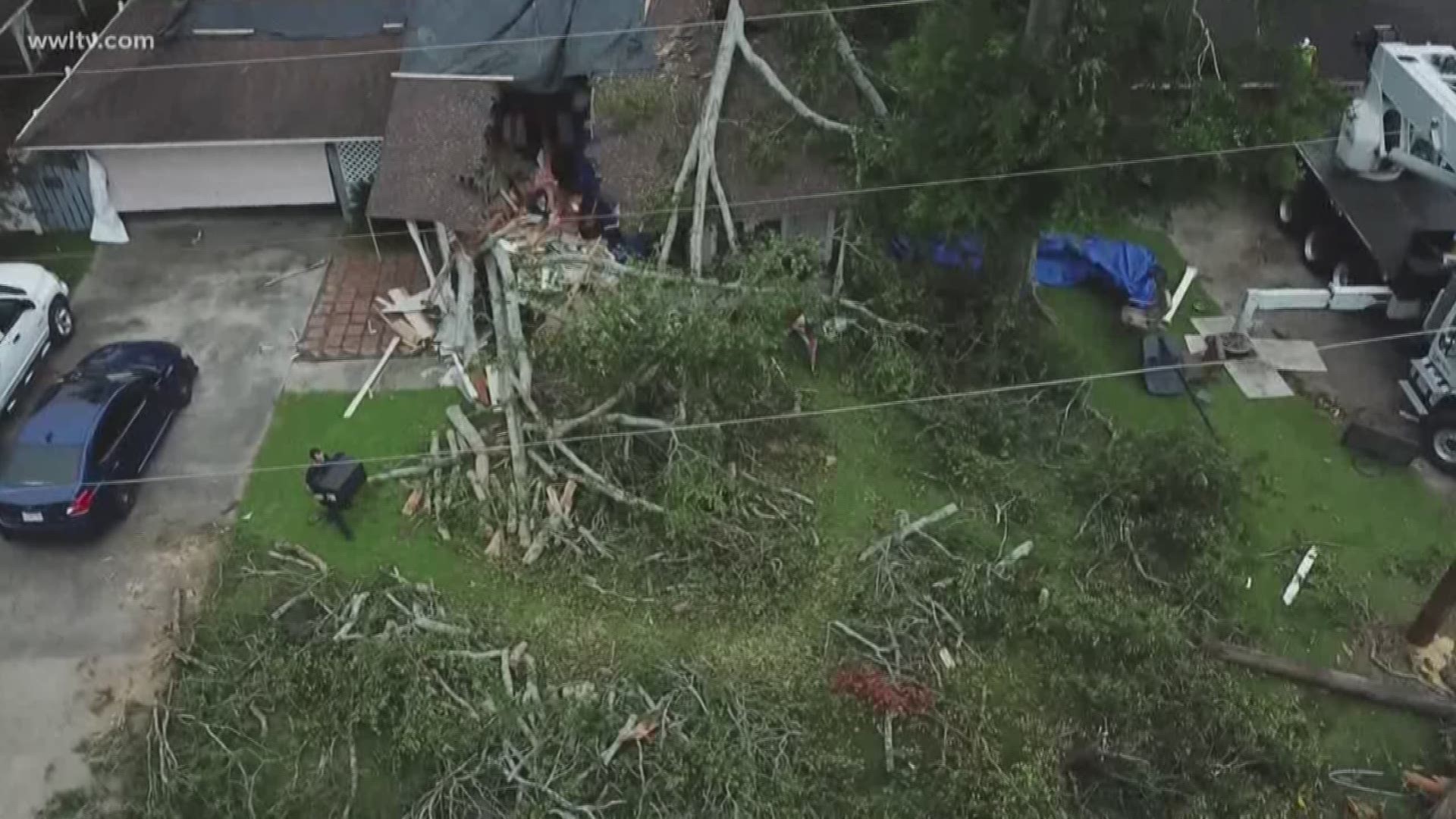National Weather Service survey crews were out Friday to assess the damage from a confirmed EF-1 tornado in Prairieville.