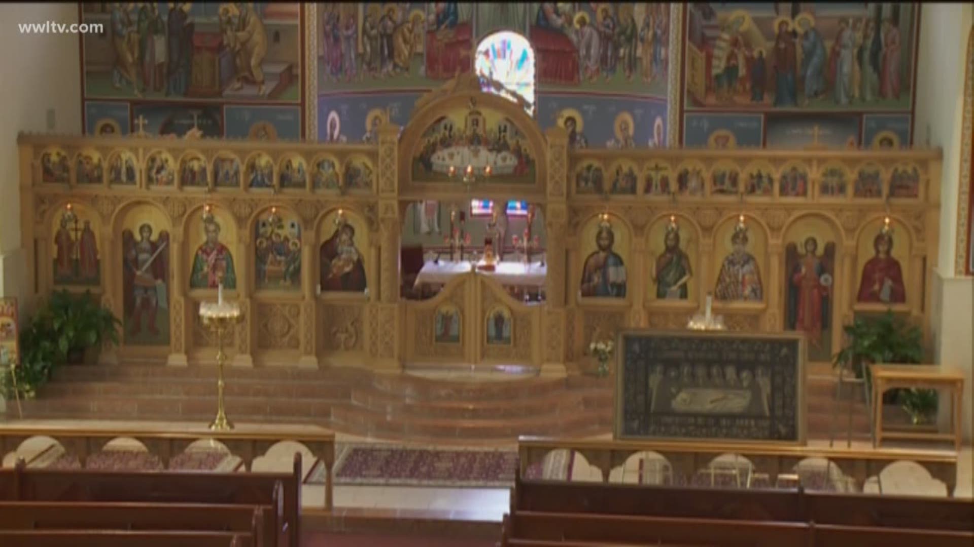 Father George Wilson gives a tour of the Greek Orthodox Cathedral.