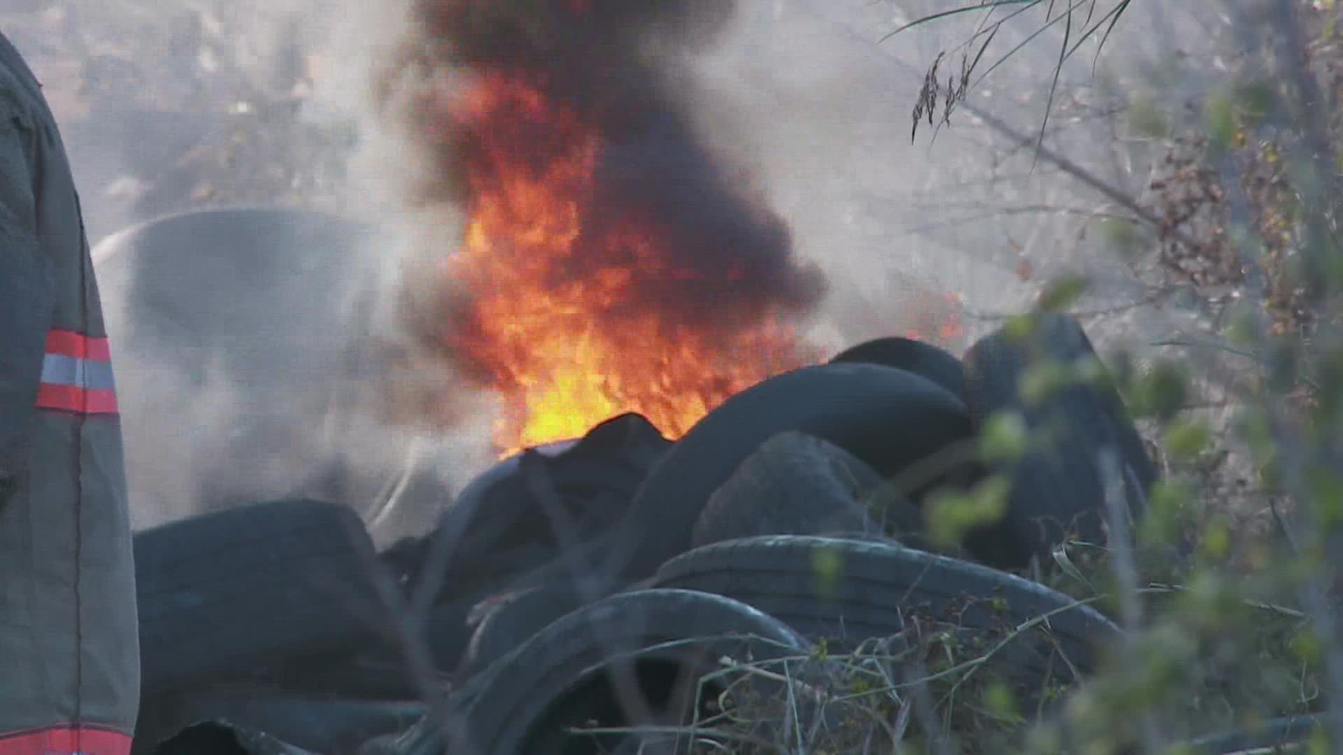 Illegally dumped tires are causing problems for firefighters.