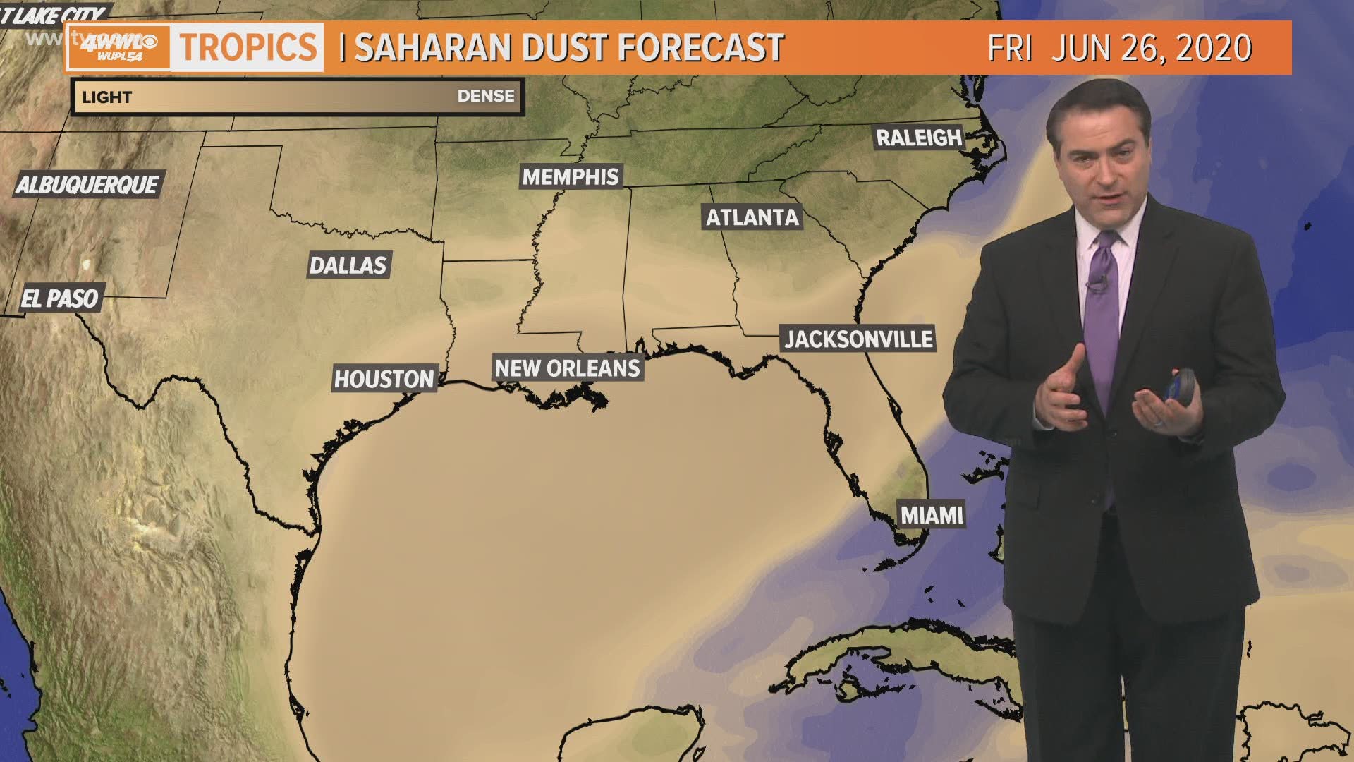 The tropics remain quiet as Saharan dust moves into the Atlantic Ocean. It will arrive in New Orleans next week and that will keep the tropics quiet next week too.