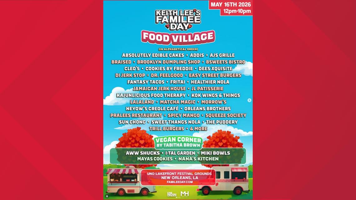 TikTok star Keith Lee reveals a diverse food lineup for FamiLee Day in New Orleans, featuring local and national vendors, live music, and family fun on May 16.