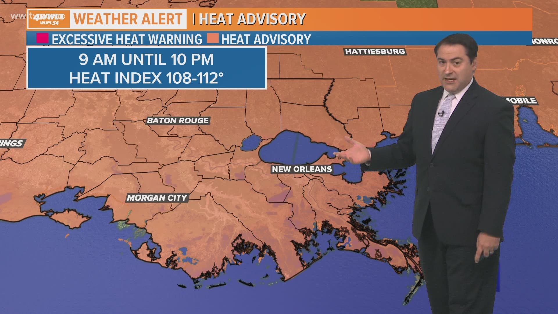 Meteorologist Dave Nussbaum says a Heat Advisory is in effect today with a heat index of 108-112°. More record heat is expected this weekend and into next week.
