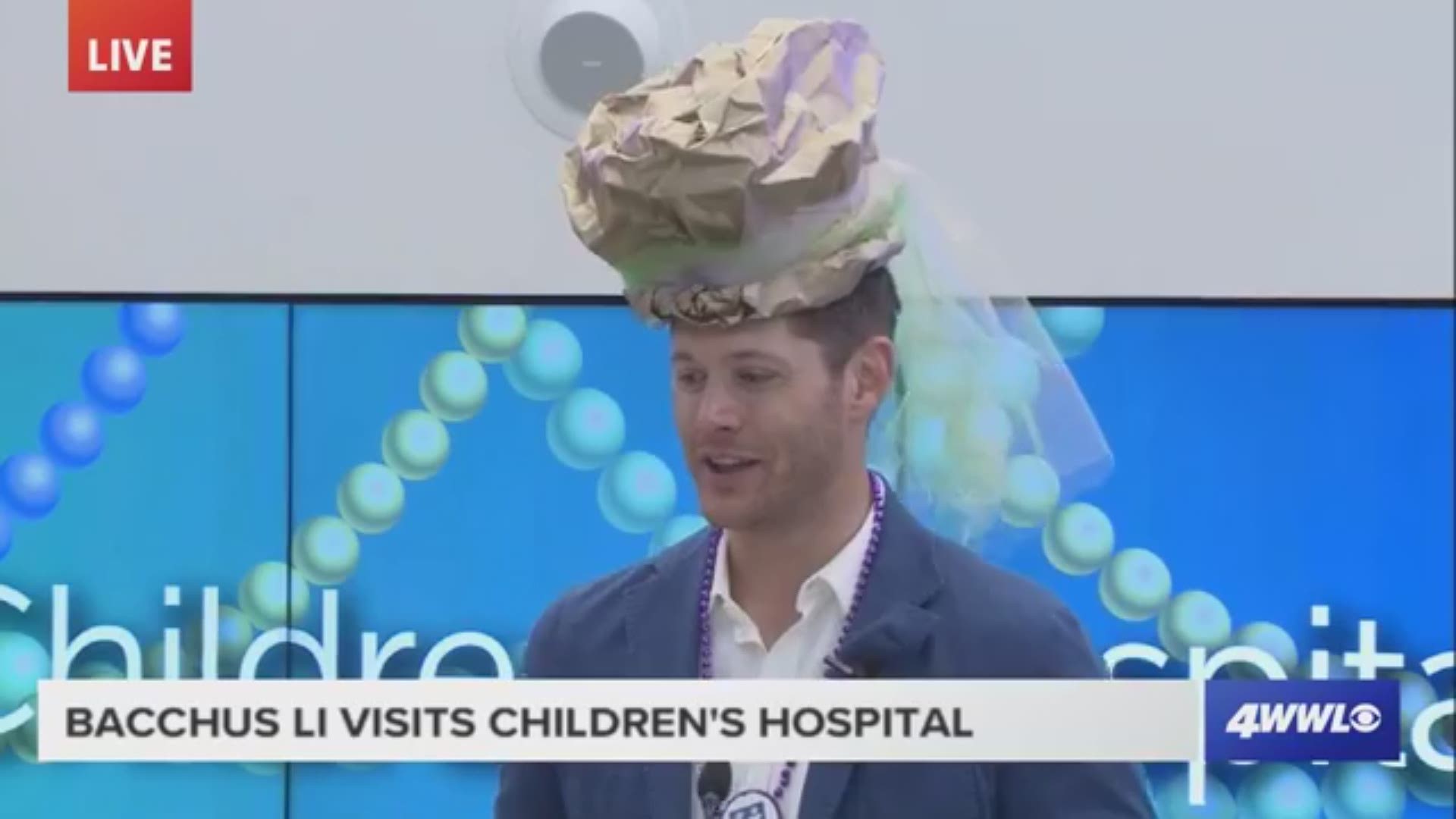 Bacchus LI, Jensen Ackles, made his annual stop at Children's Hospital on the Friday before the parade.