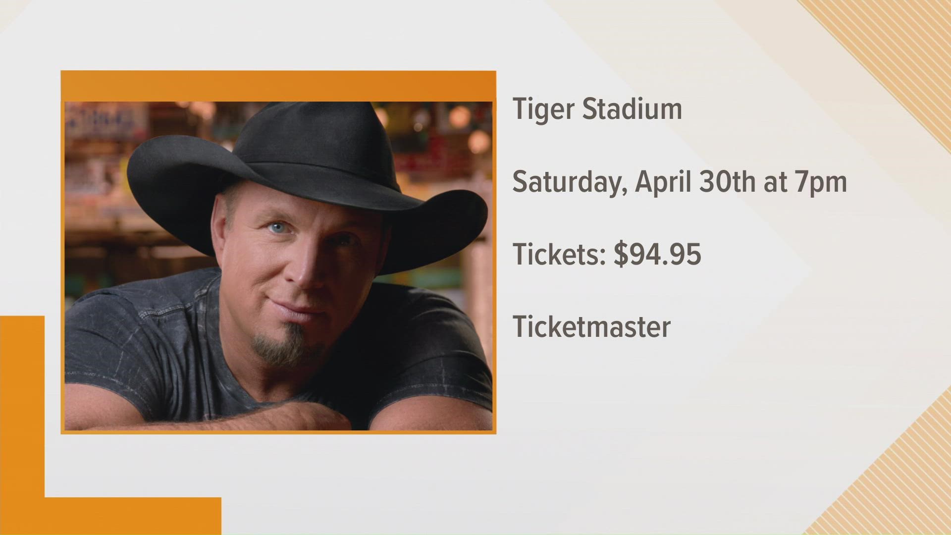 Garth Brooks The Stadium Tour will stop at the Tiger Stadium on April 30, 2022, at 7 p.m. Tickets go on Sale