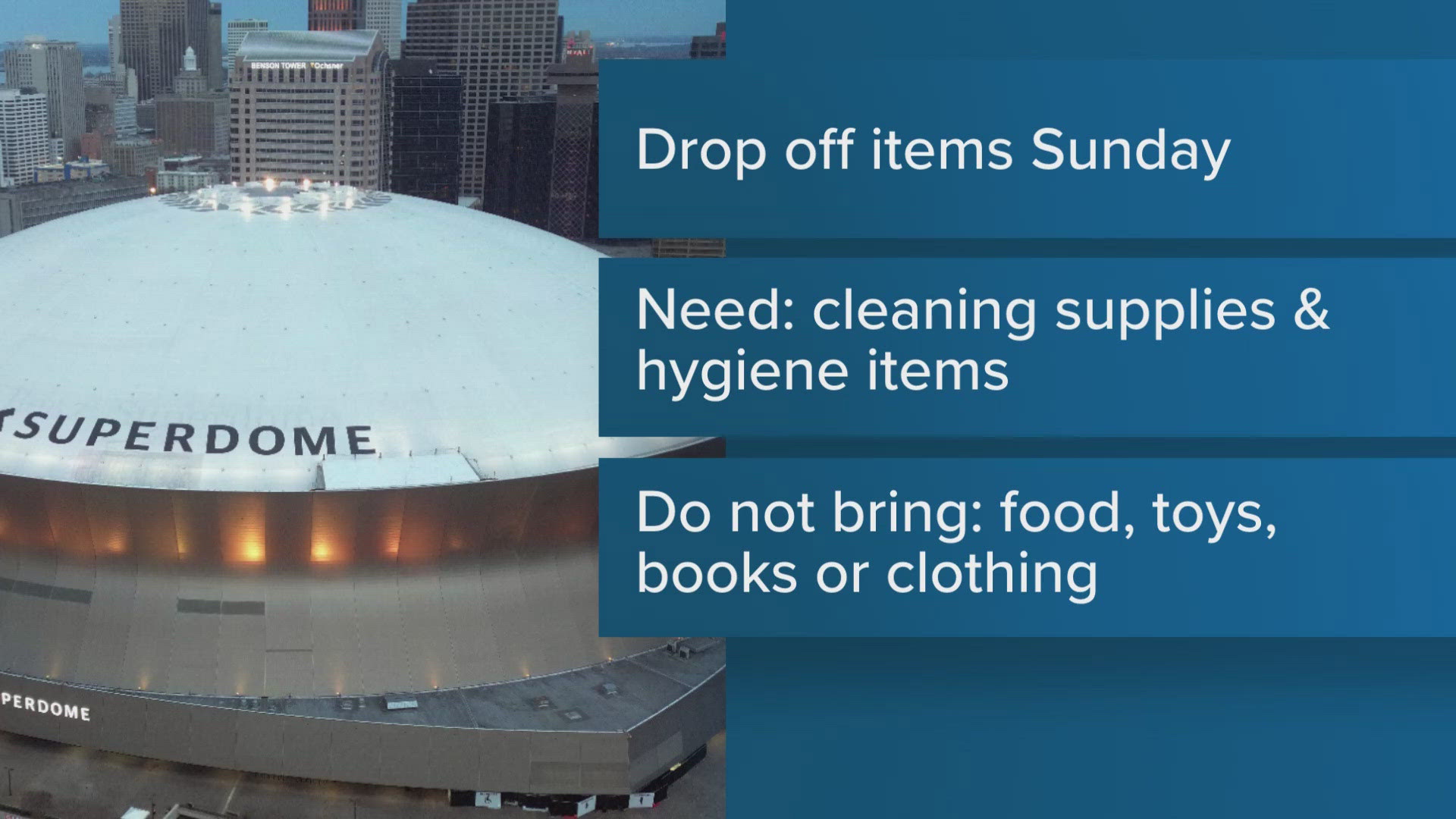 The Saints announced a donation drive for Hurricane Milton relief. Fans can bring donations to the game on Sunday, Oct. 13.