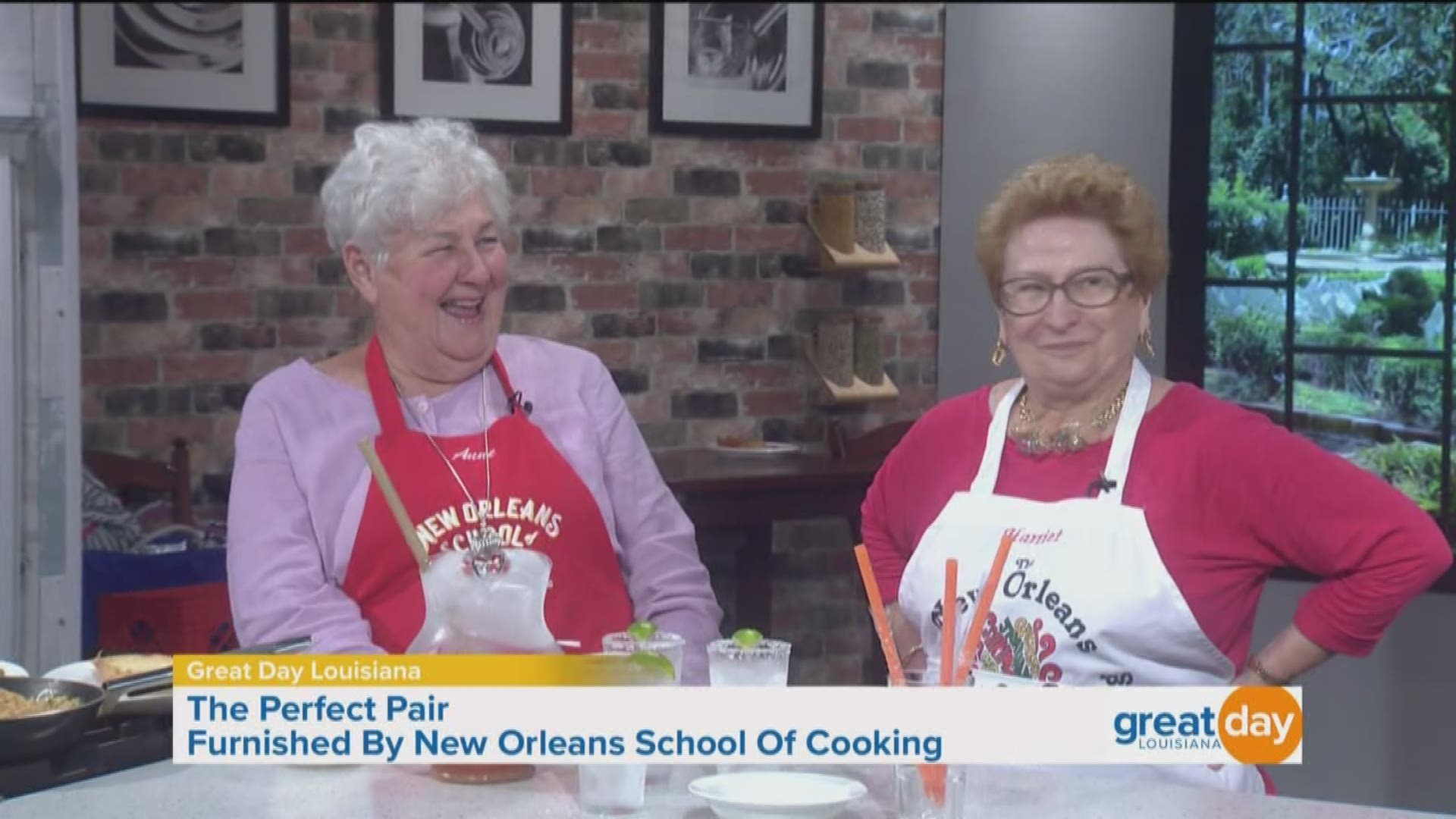 Anne and Harriet from the New Orleans School of Cooking are pairing up crab toast with the Salty Dog cocktail.