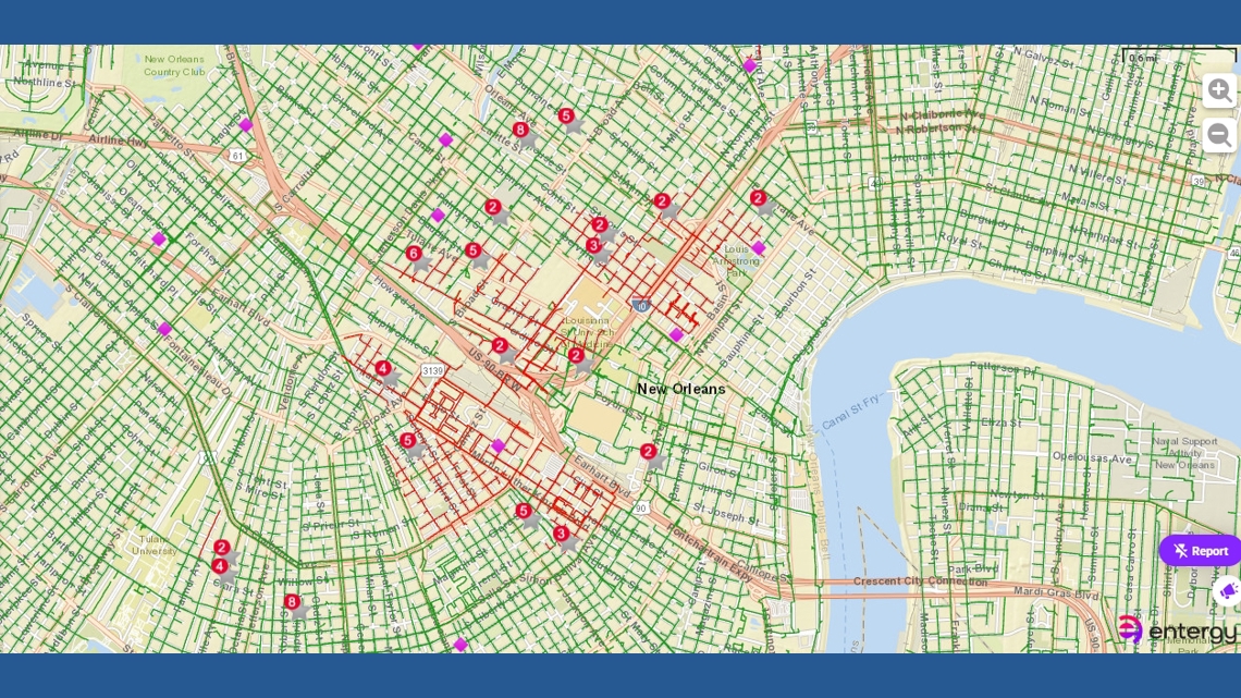 The outage stretches from Mid-City to Central City neighborhoods. Power is expected to be restored by 12:30 a.m.