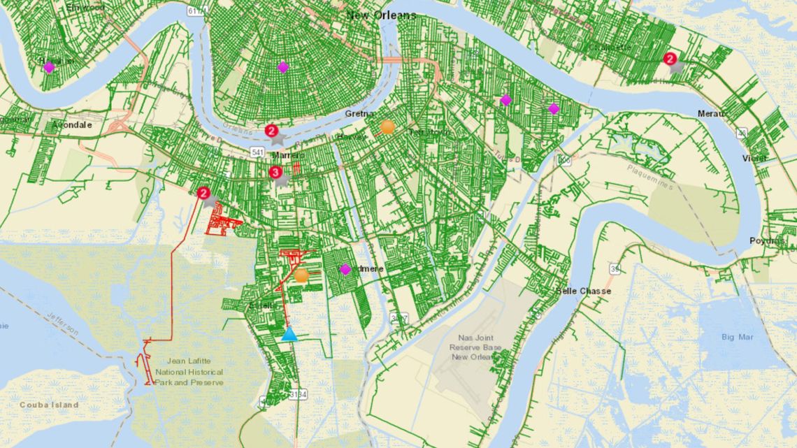 Thousands in the Westbank without power, according to Entergy map