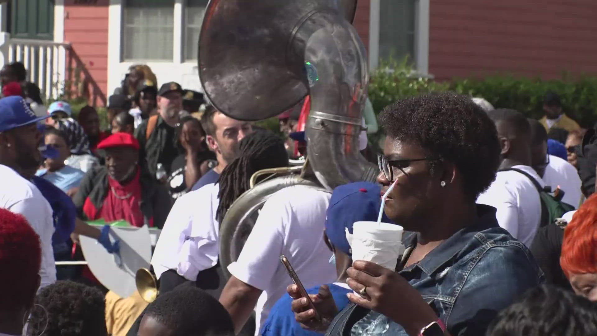 The first second line since last week's tragedy rolled Uptown. The Buckjumpers celebrated their 40th anniversary on Sunday.