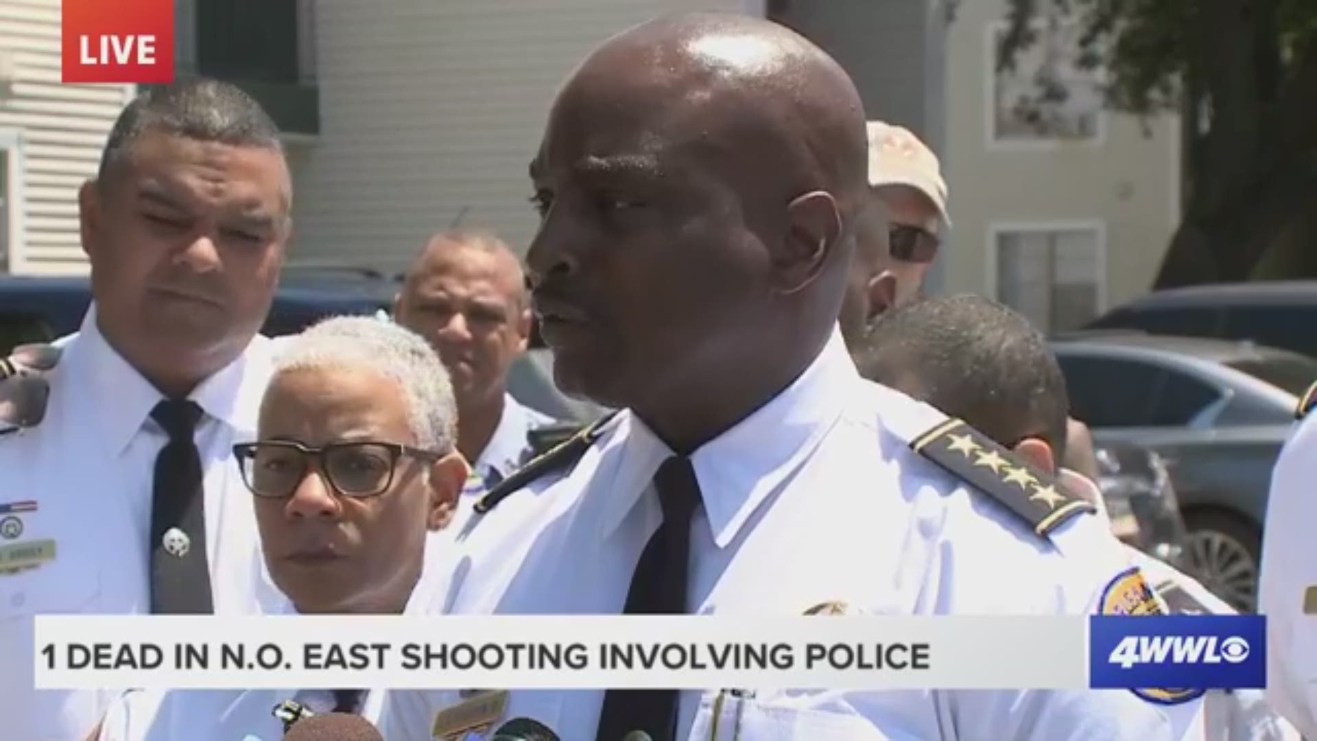 Supt. Shaun Ferguson speaks at the scene where three NOPD officers shot an aggravated assault suspect in New Orleans East Friday morning.