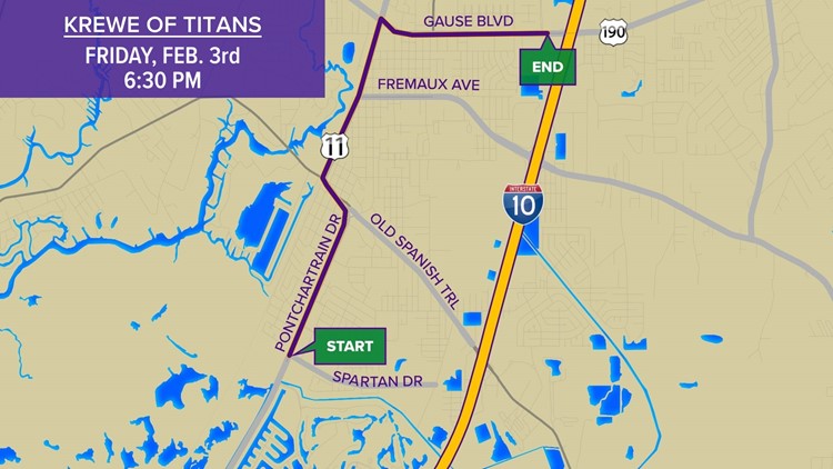 Krewe of Titans 2023 parade route