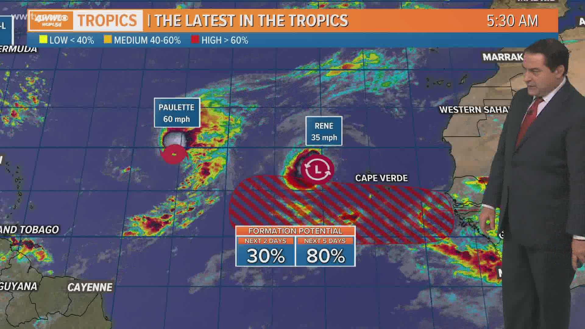 Tropical Storm Paulette, Tropical Depression Rene and several other waves coming off of Africa as the 2020 hurricane season hits its historic peak.