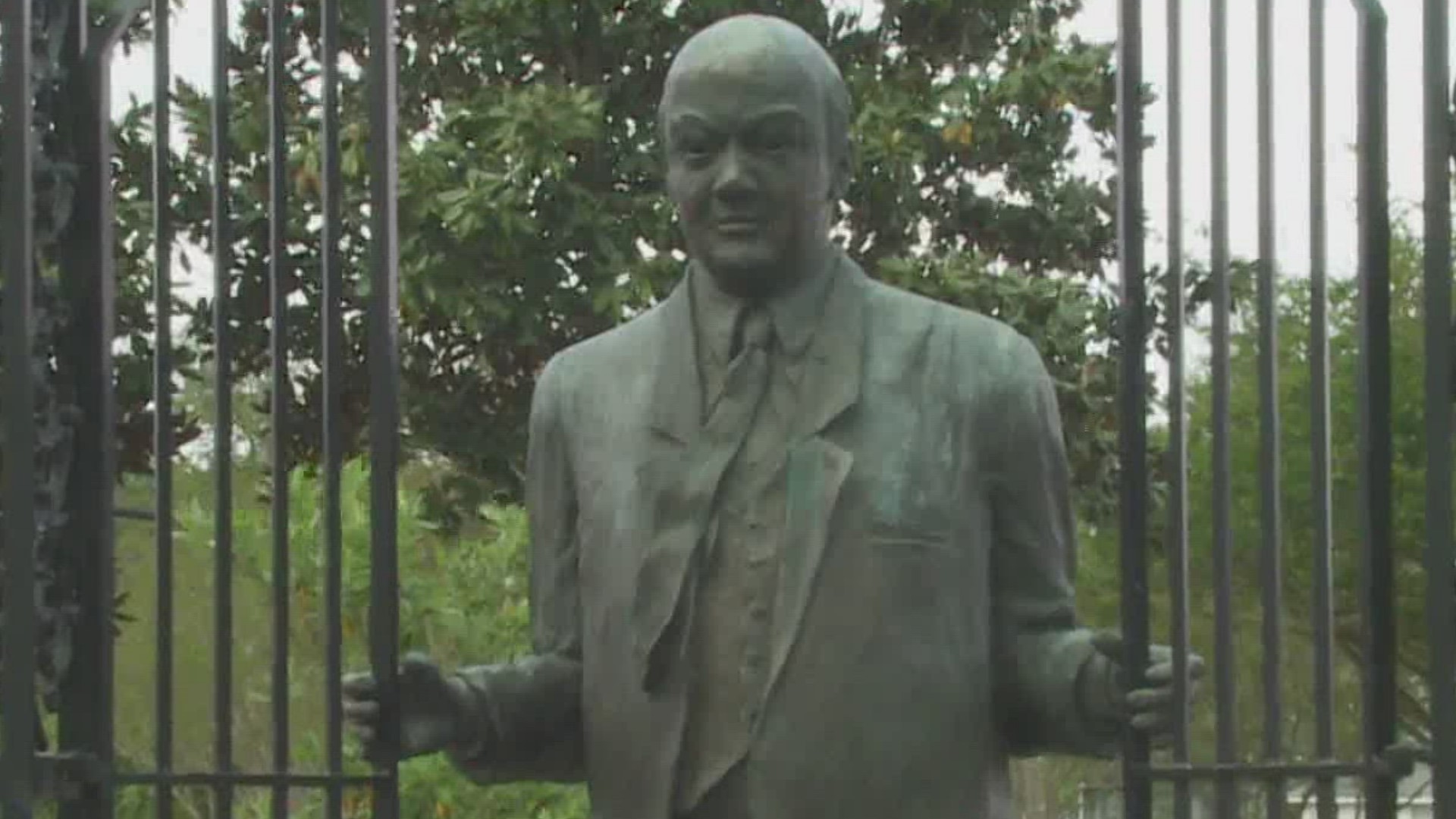 In recent weeks at least 6 cast plaques from the base of the statue were stolen.