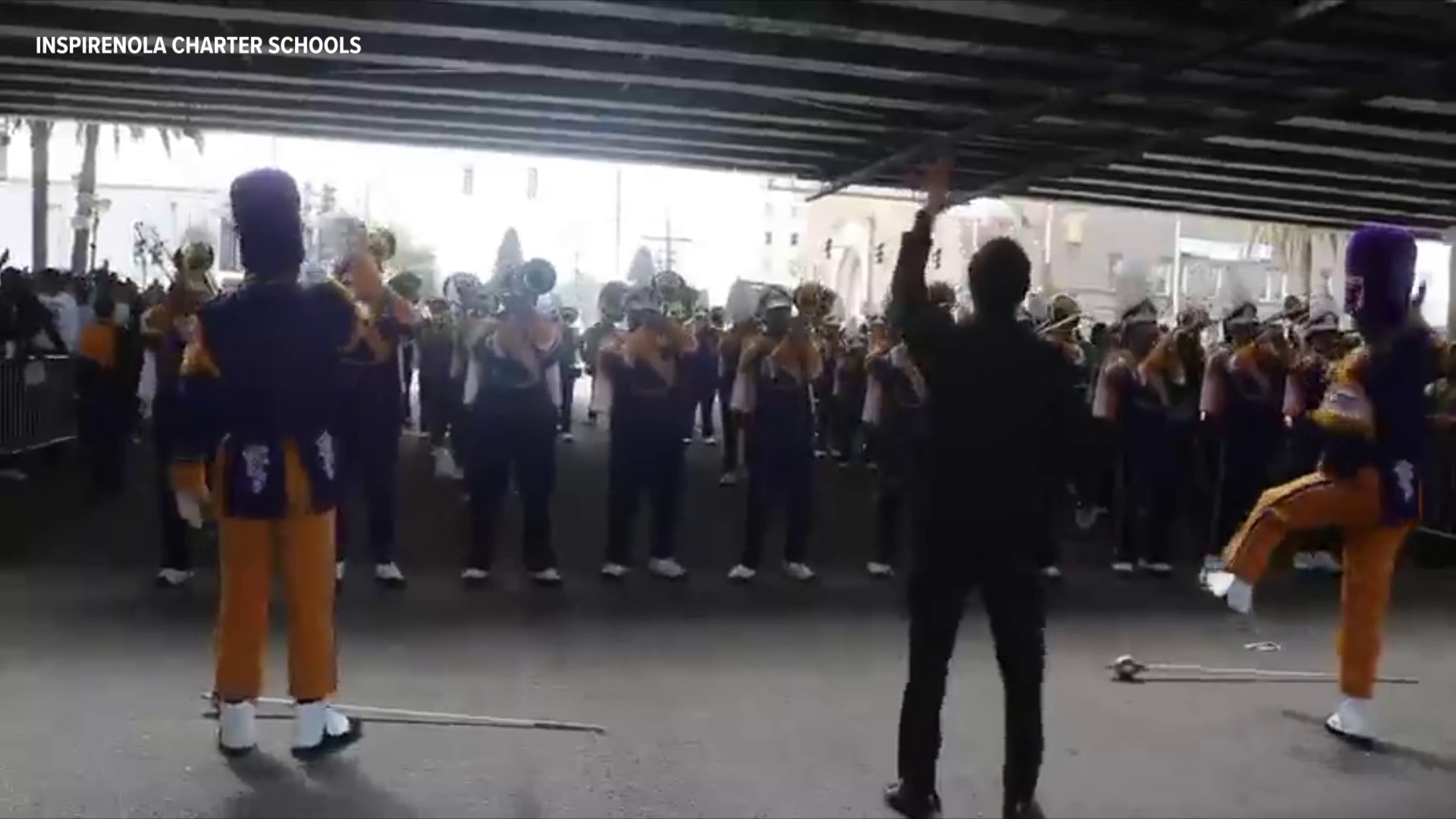 When the parade stops and you are under a bridge, turn it into a party. Edna Karr High School turned it to another level.