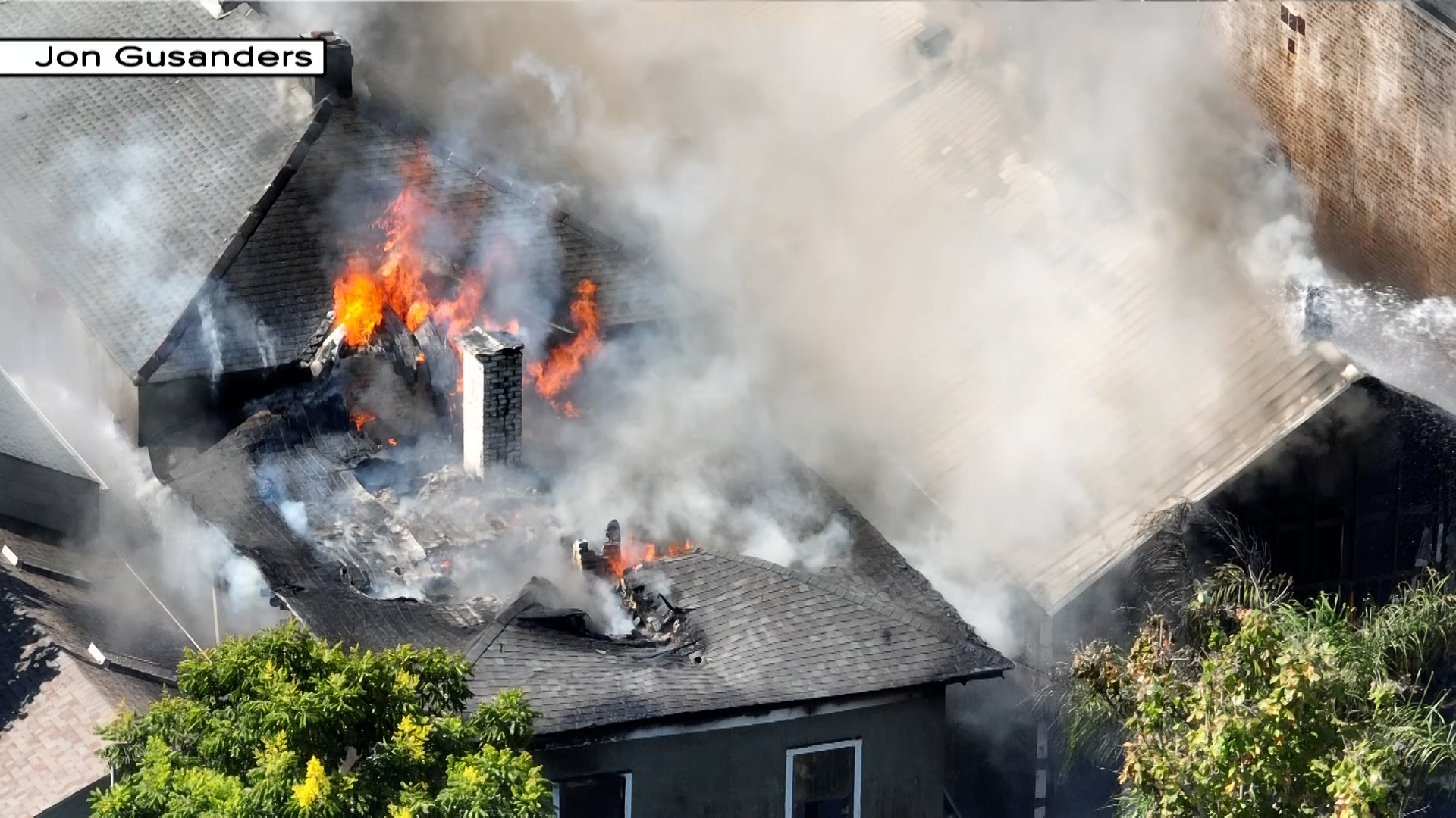 Drone video captured by Jon Gusanders of a massive 4-alarm fire that damaged four homes near the intersection of Hastings Place and Magazine Street on Oct. 3, 2024.