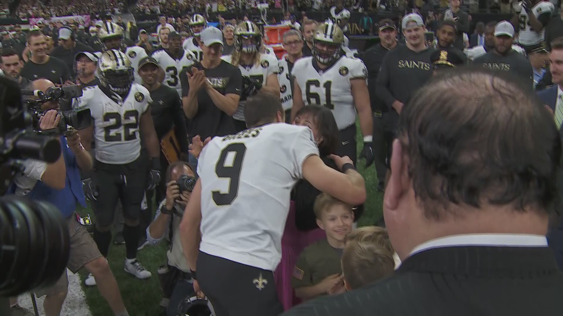 Brees showed vulnerability through tears, gratefulness to many others and the importance of being a team player.