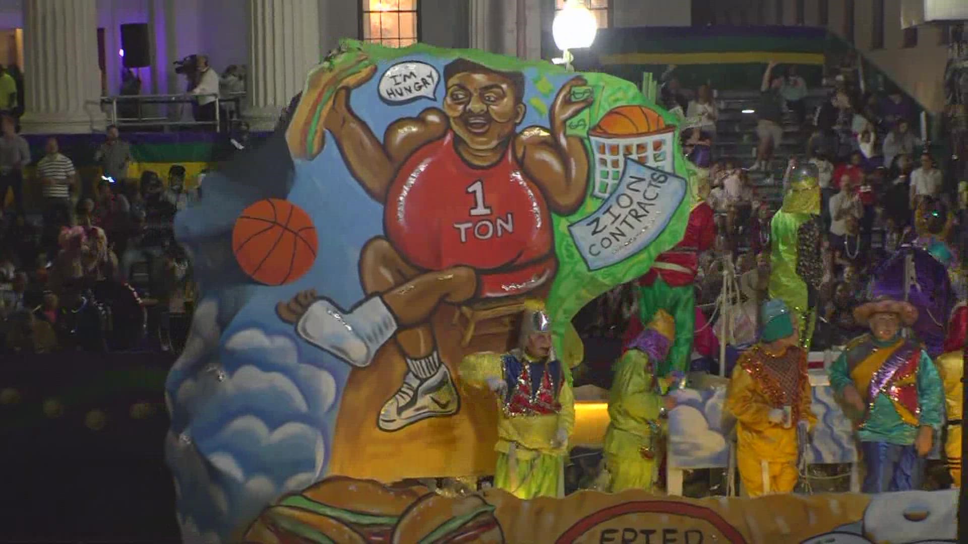 Chaos is one of Carnival's satirical parades and athletes are not spared, but there's a question if a float making fun of Zion Williamson's weight went too far.