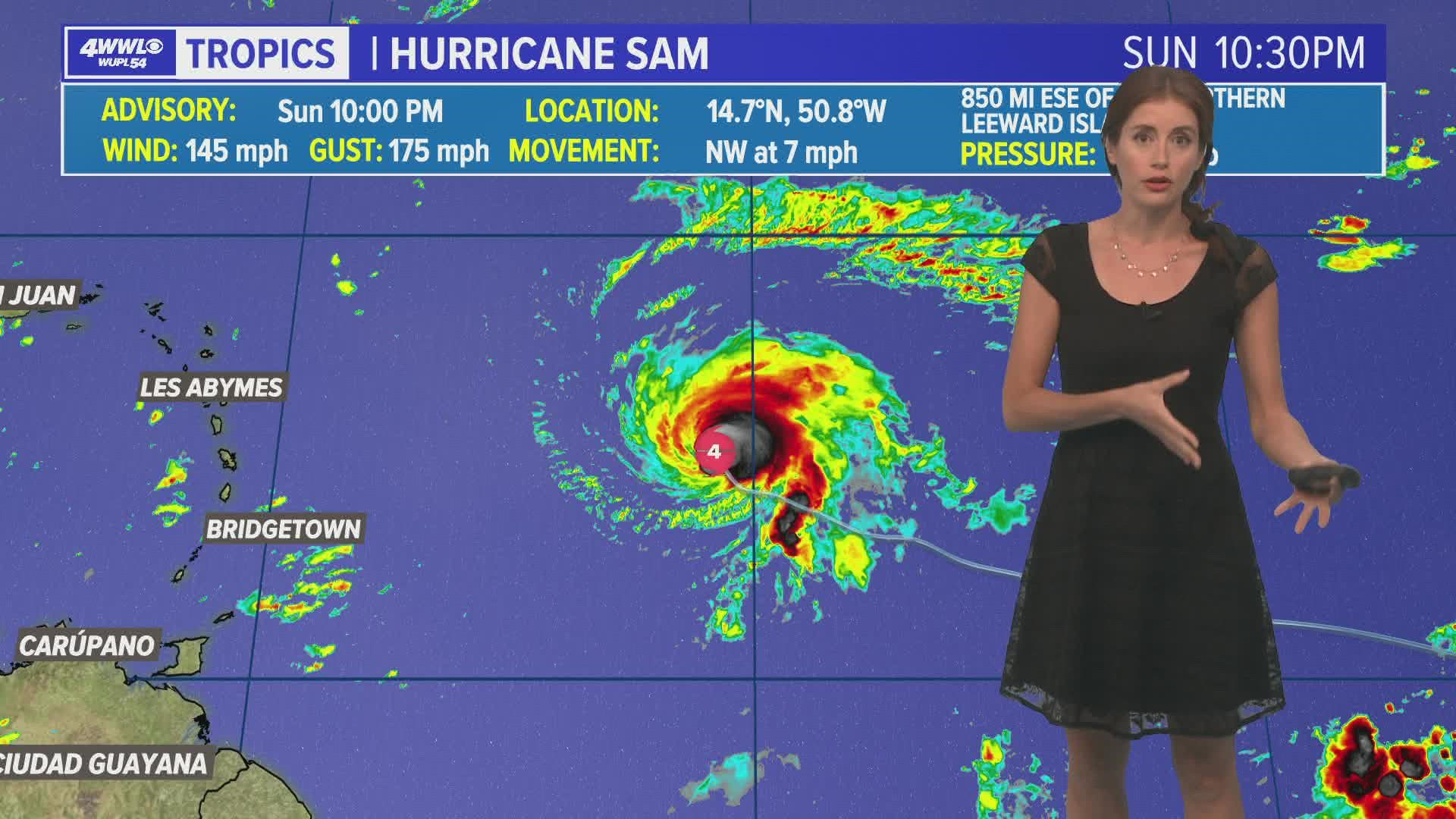 Weather Expert Alexandra Cranford keeps an eye on Hurricane Sam as it keeps up its strength and high winds.