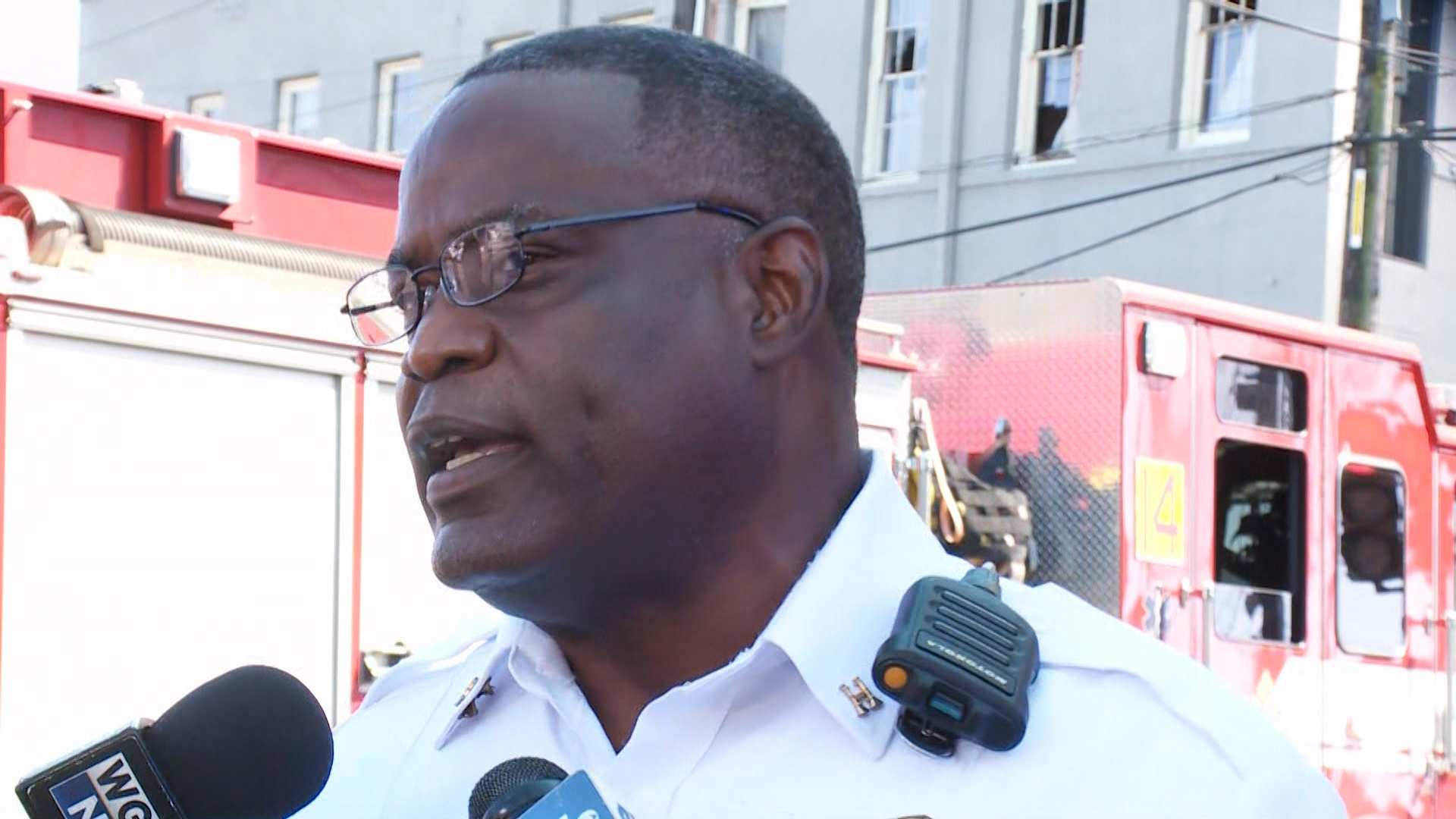 NOFD Captain Edwin Holmes talks to media about 2-alarm fire in Lower Garden District on Wednesday, Oct. 2, 2024.