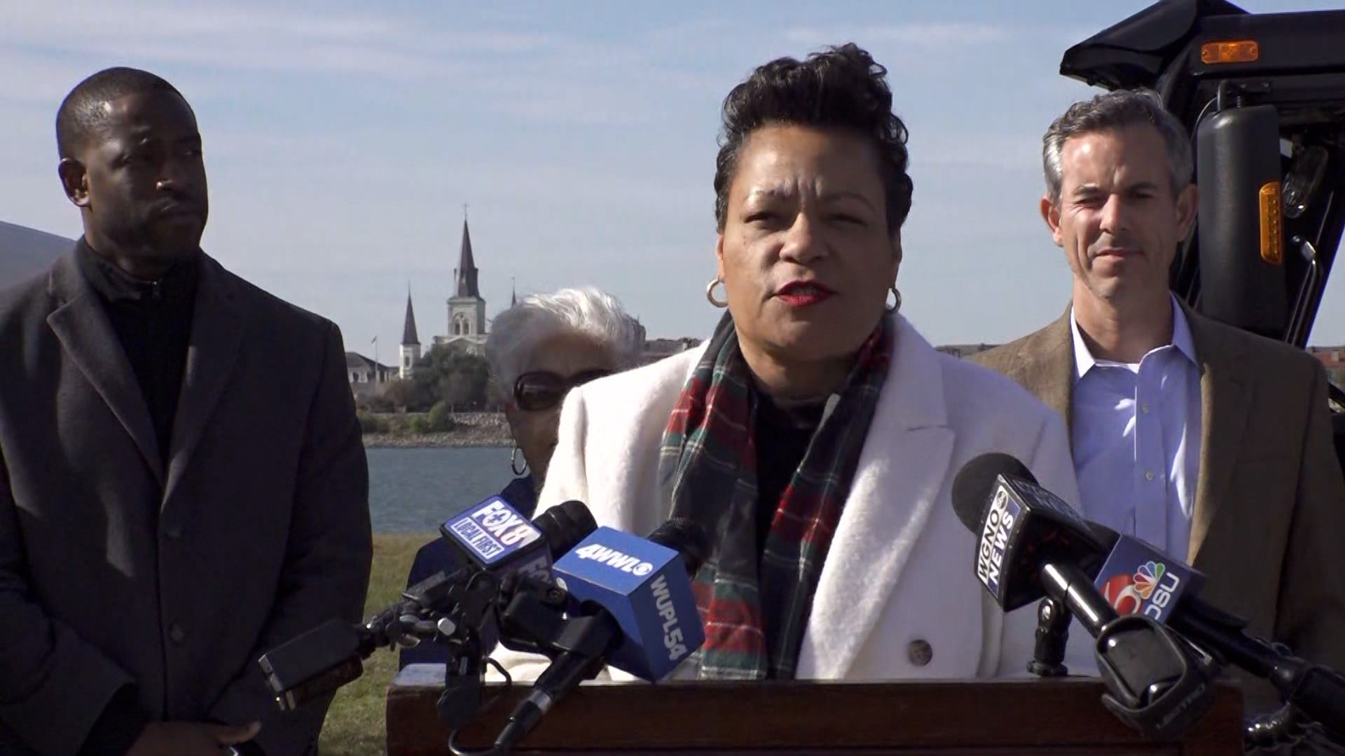 Mayor LaToya Cantrell joins city and contractor officials to announce the awarding of two new contracts for service areas 1 and 4.