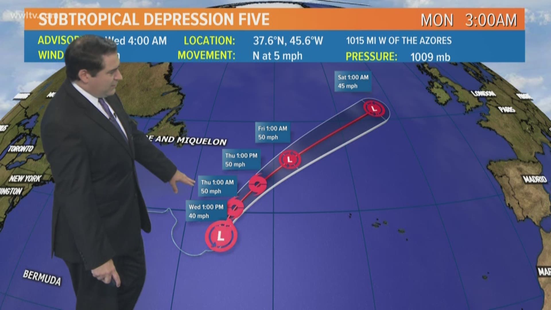 Tracking Subtropical Depression Five
