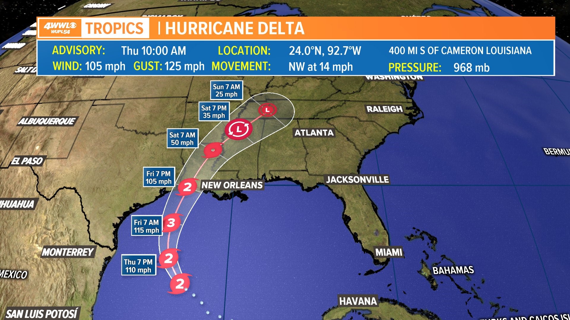 Thursday 10 am Tropics update: Hurricane Delta brings chances of Tornados | www.paulmartinsmith.com