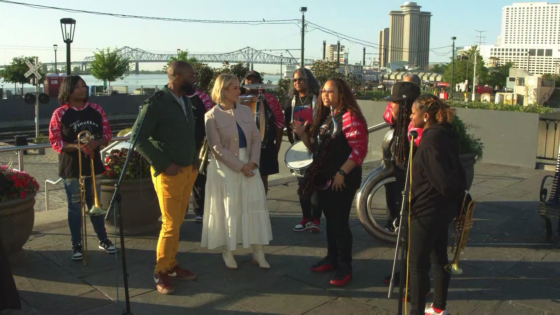 The Original Pinettes Brass Band talk music and more during French Quarter Fest. Catch them with Mia X Friday on the Chevron Stage.