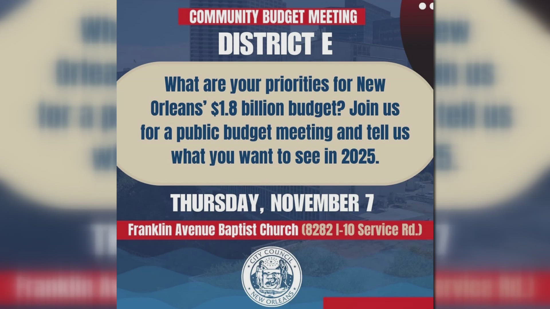 Thursday night's meeting is specific to neighborhoods within district e.