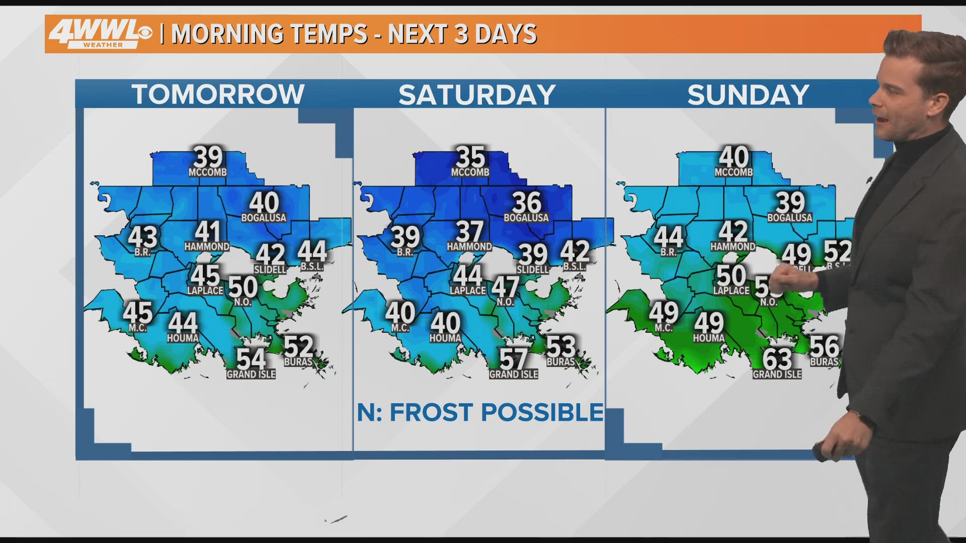 We won't see a freeze, but a frost is possible Saturday morning north of the lake