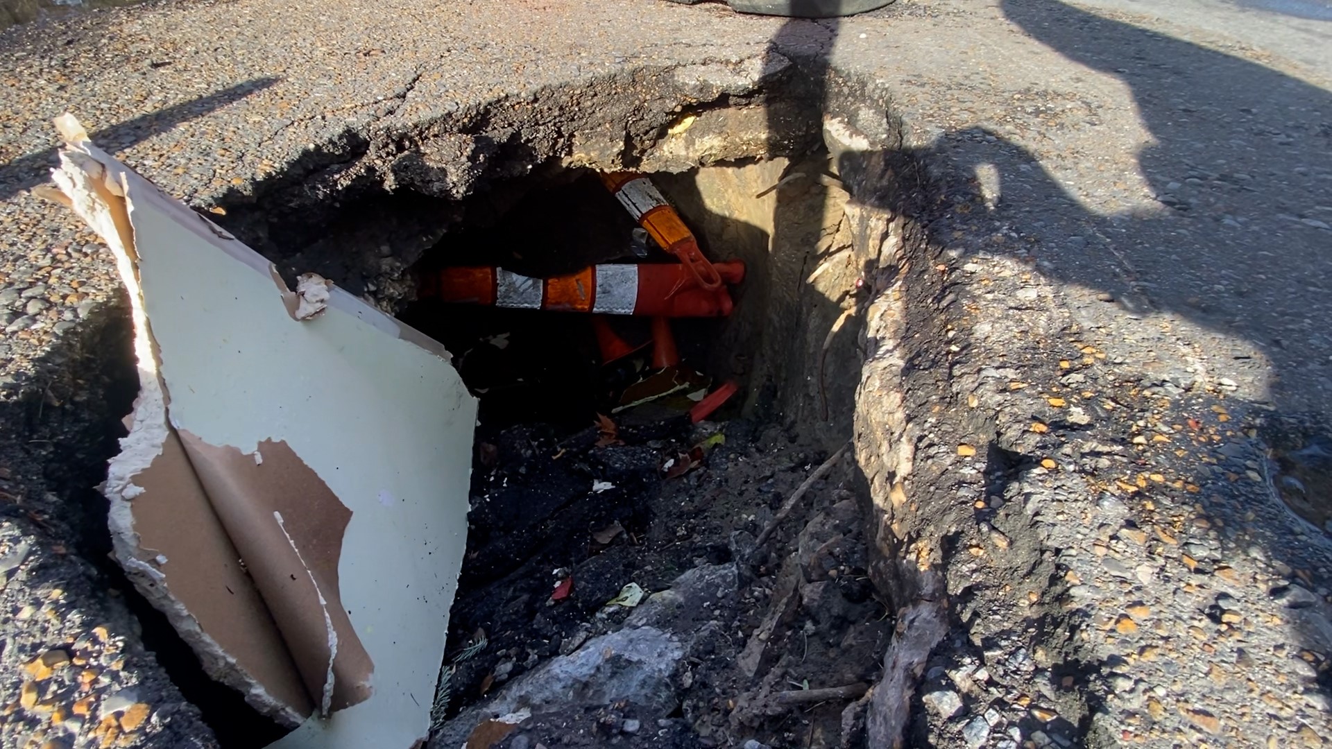 A large sinkhole appeared at the corner of St. Philip and North Rampart streets.