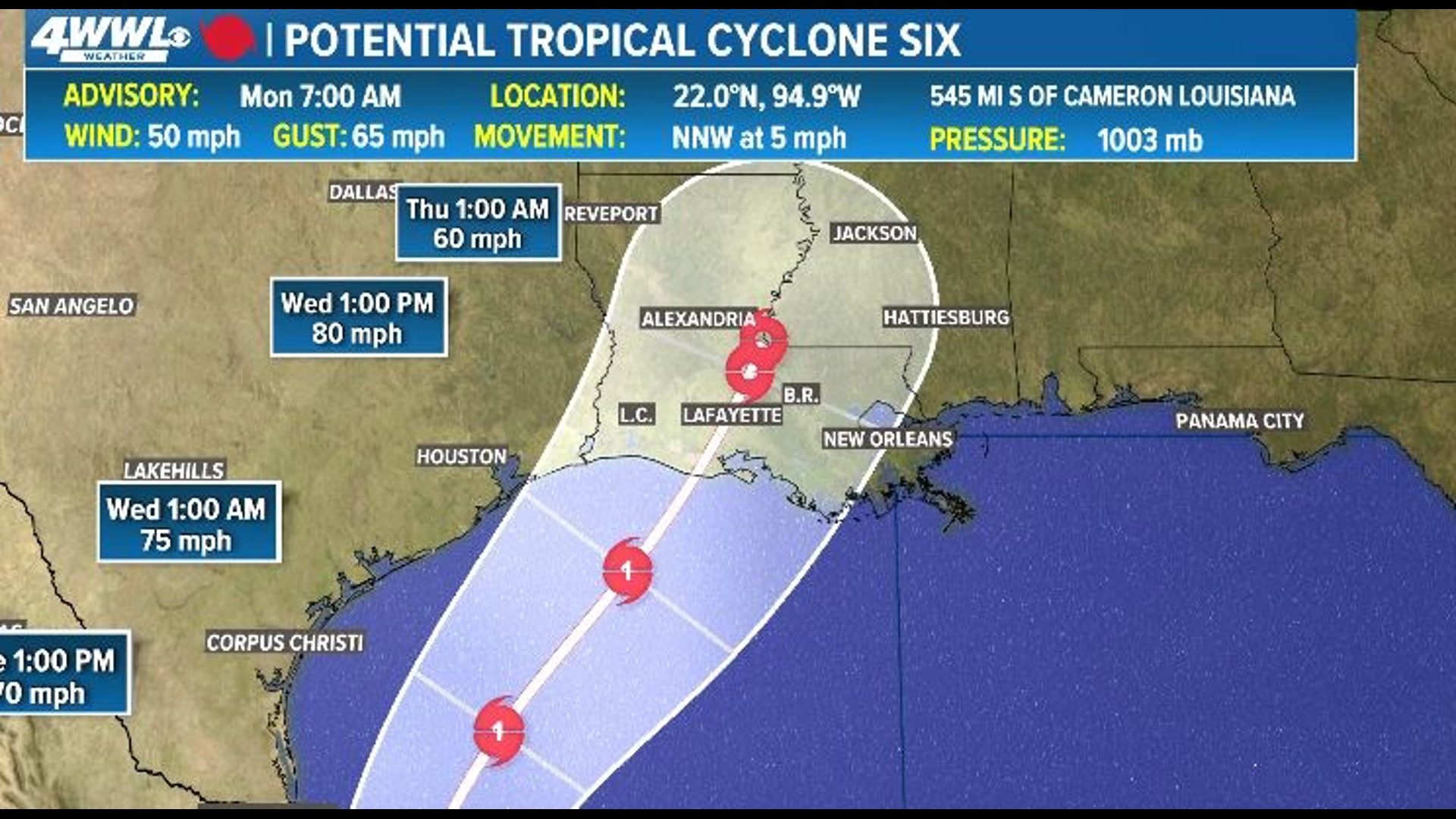 PTC 6 forms in the southern Gulf, forecast to become a hurricane before landfall around Wednesday