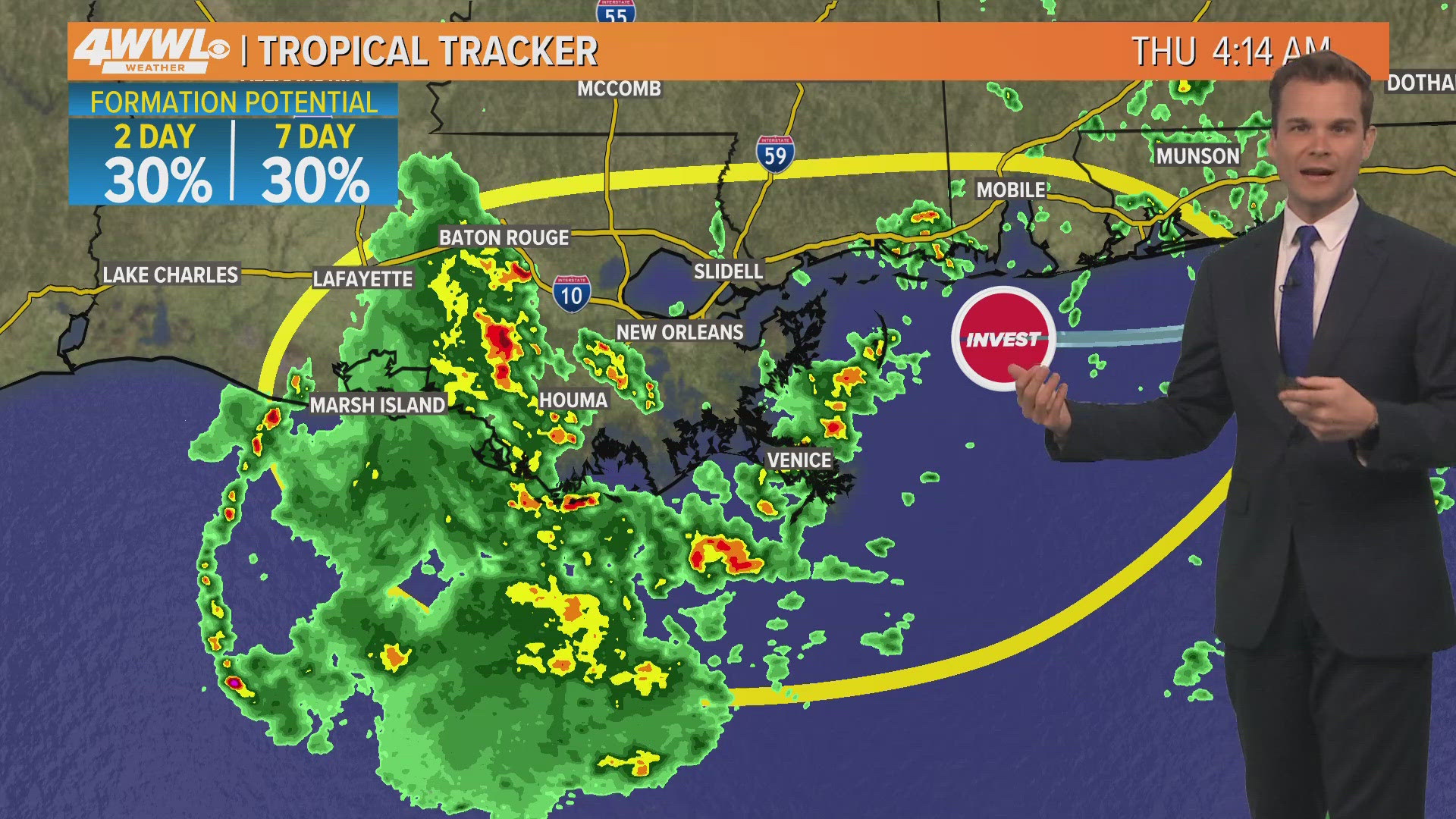 Meteorologist Payton Malone says expect more rounds of heavy rain as Invest 93 lingers. Flood Watch continues through Friday. Localized totals may exceed 5 inches.