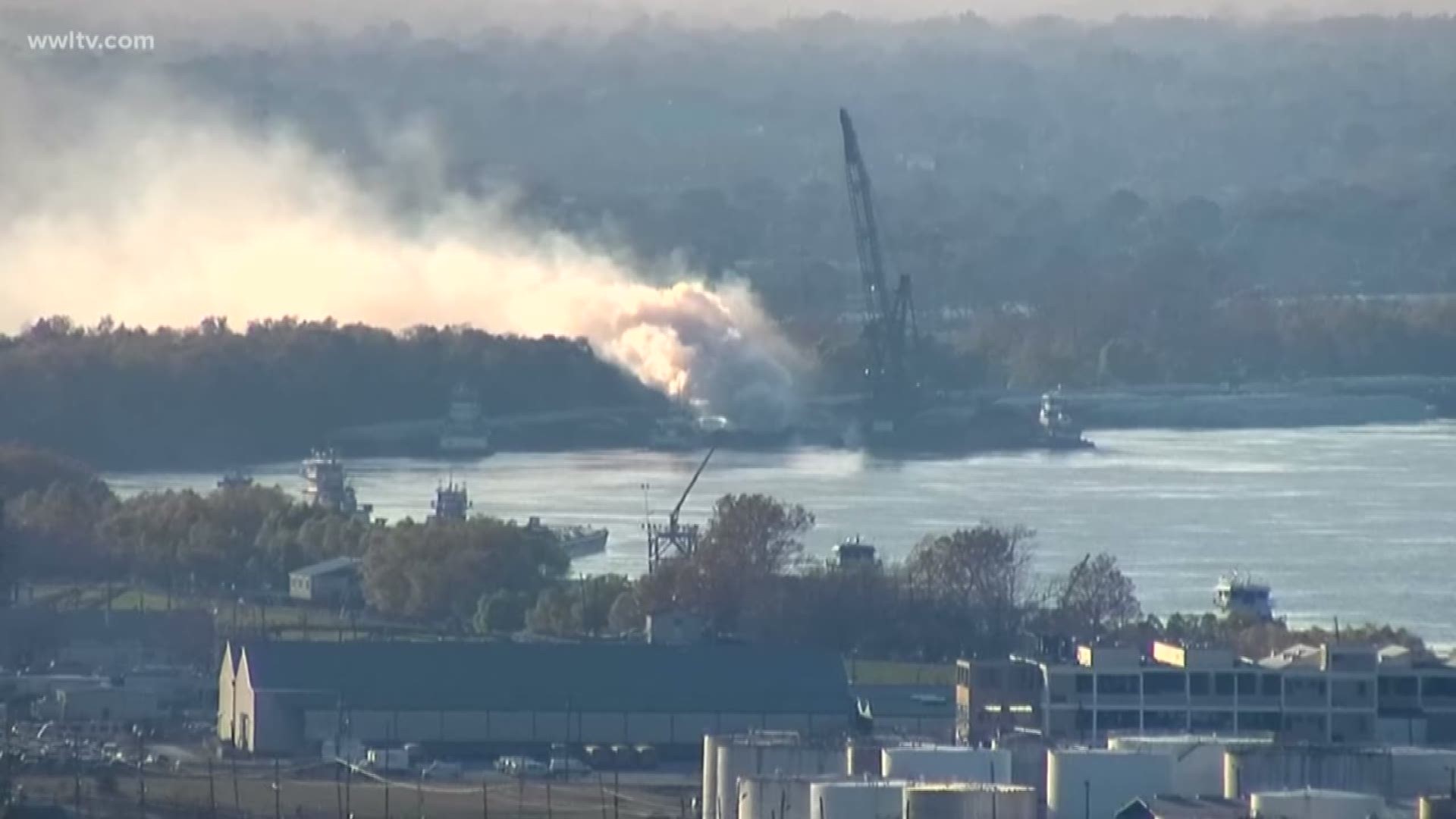 The burning barge was reported at 2 a.m. Monday.