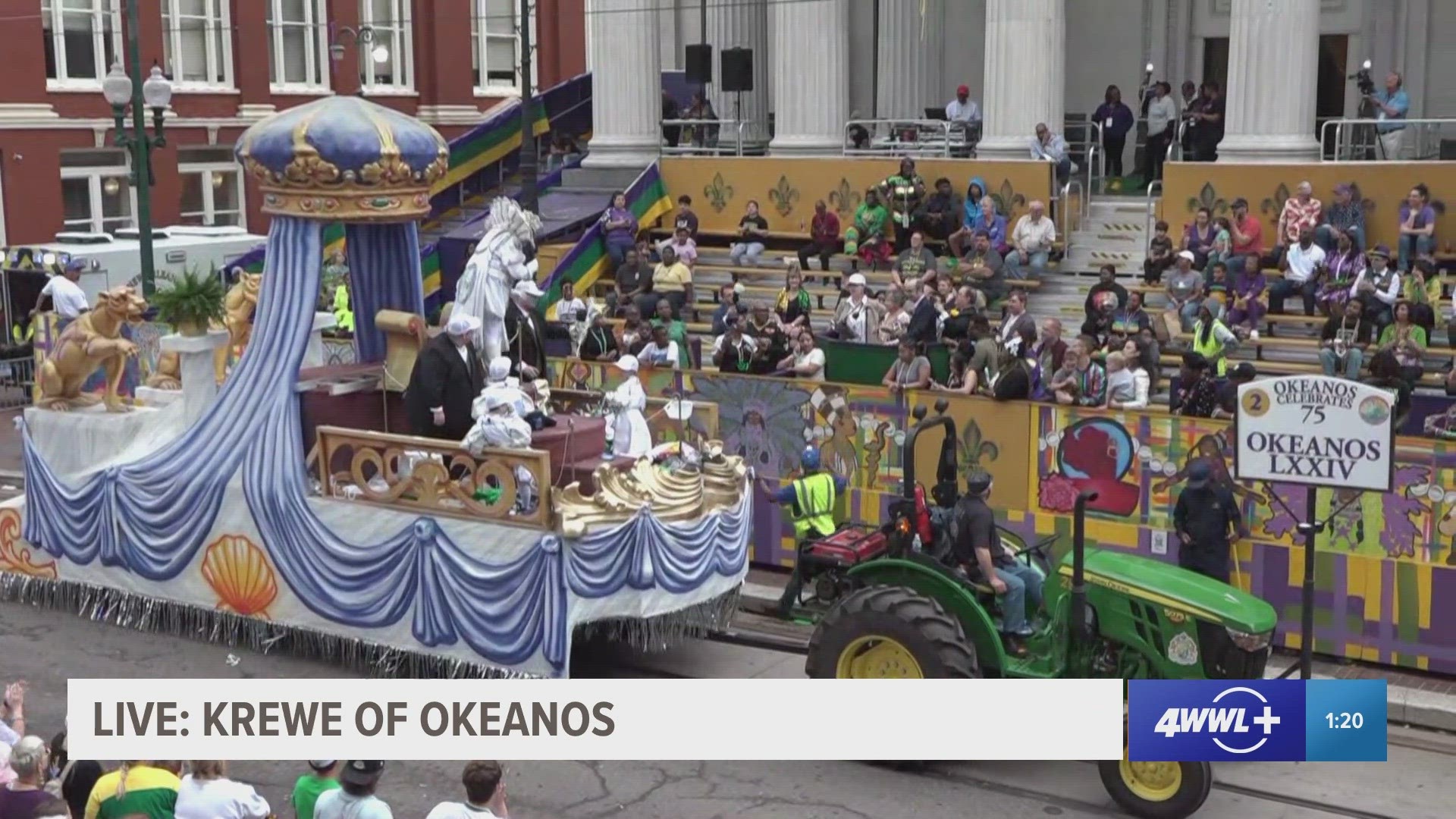 Watch WWL Louisiana parade coverage of the Krewe of Okeanos, and Krewe of Mid-City from Gallier Hall.