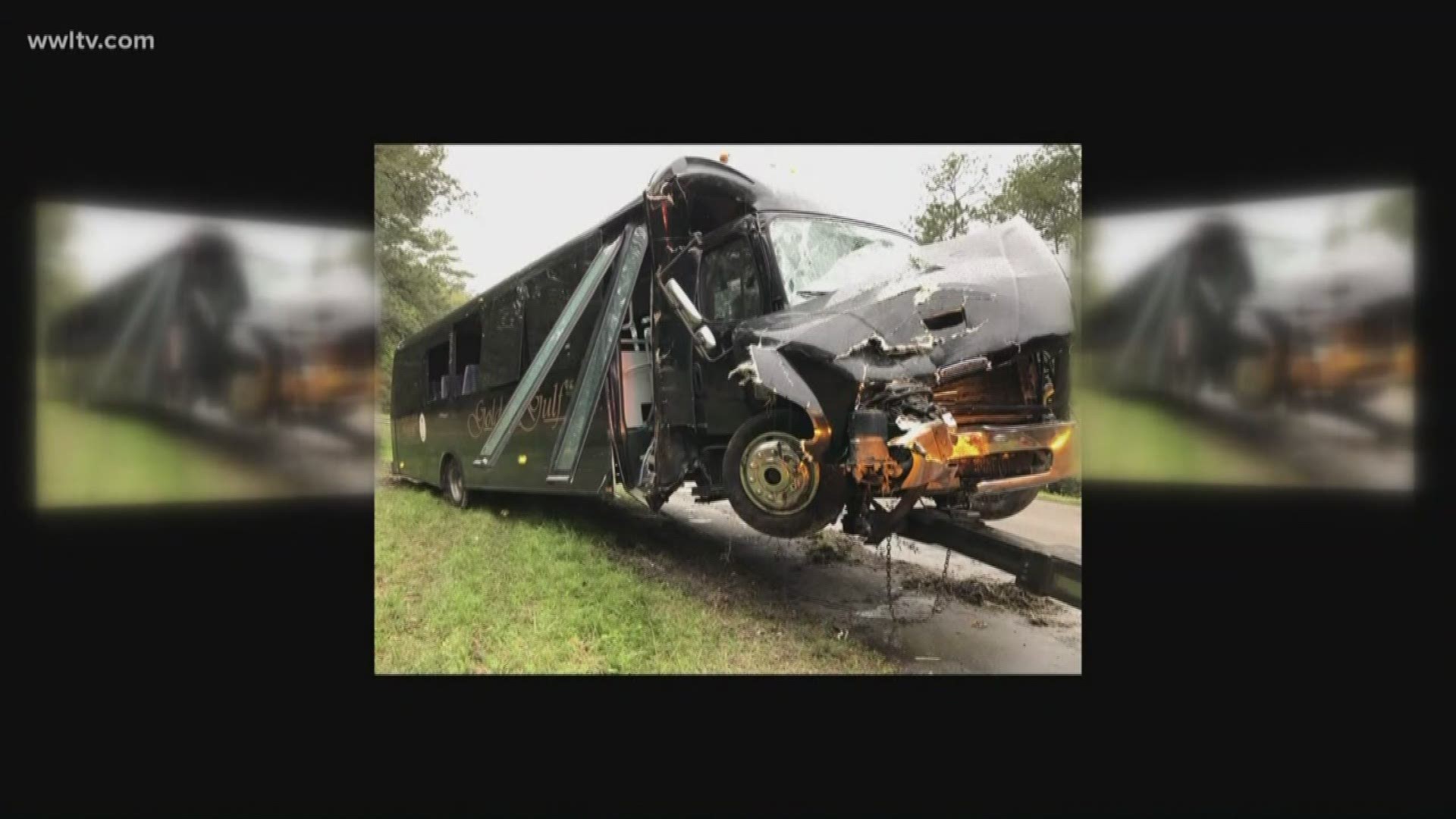 According to the Hancock County Sheriff, the bus ran off the interstate, hit a sign and then a tree.
