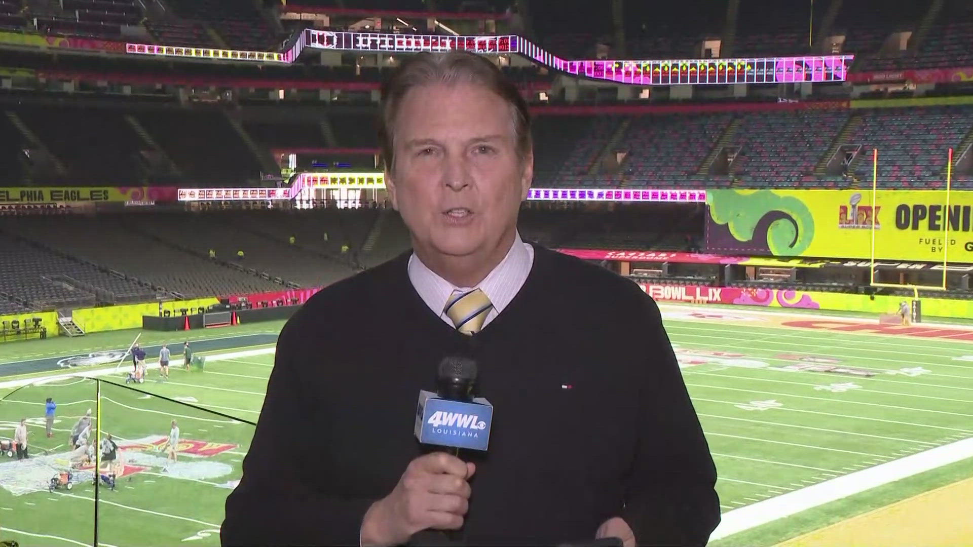 Crews are working hard to prepare the Superdome for the Super Bowl.
