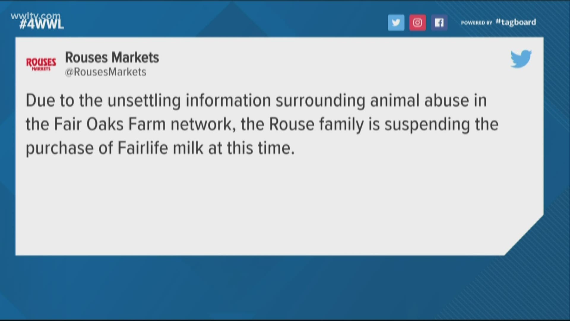 Winn-Dixie and Rouse’s are among a group of grocers who have taken action surrounding Fairlife Dairy products after an animal rights group released graphic videos that allegedly show workers kicking and throwing young calves at the Indiana dairy farm.