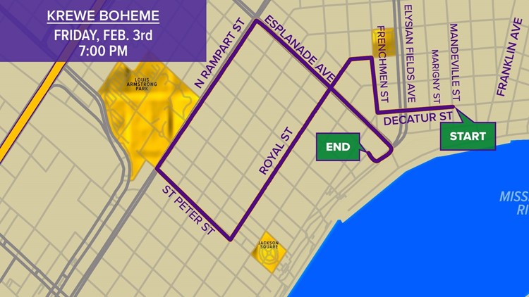 Krewe Boheme 2023 parade route