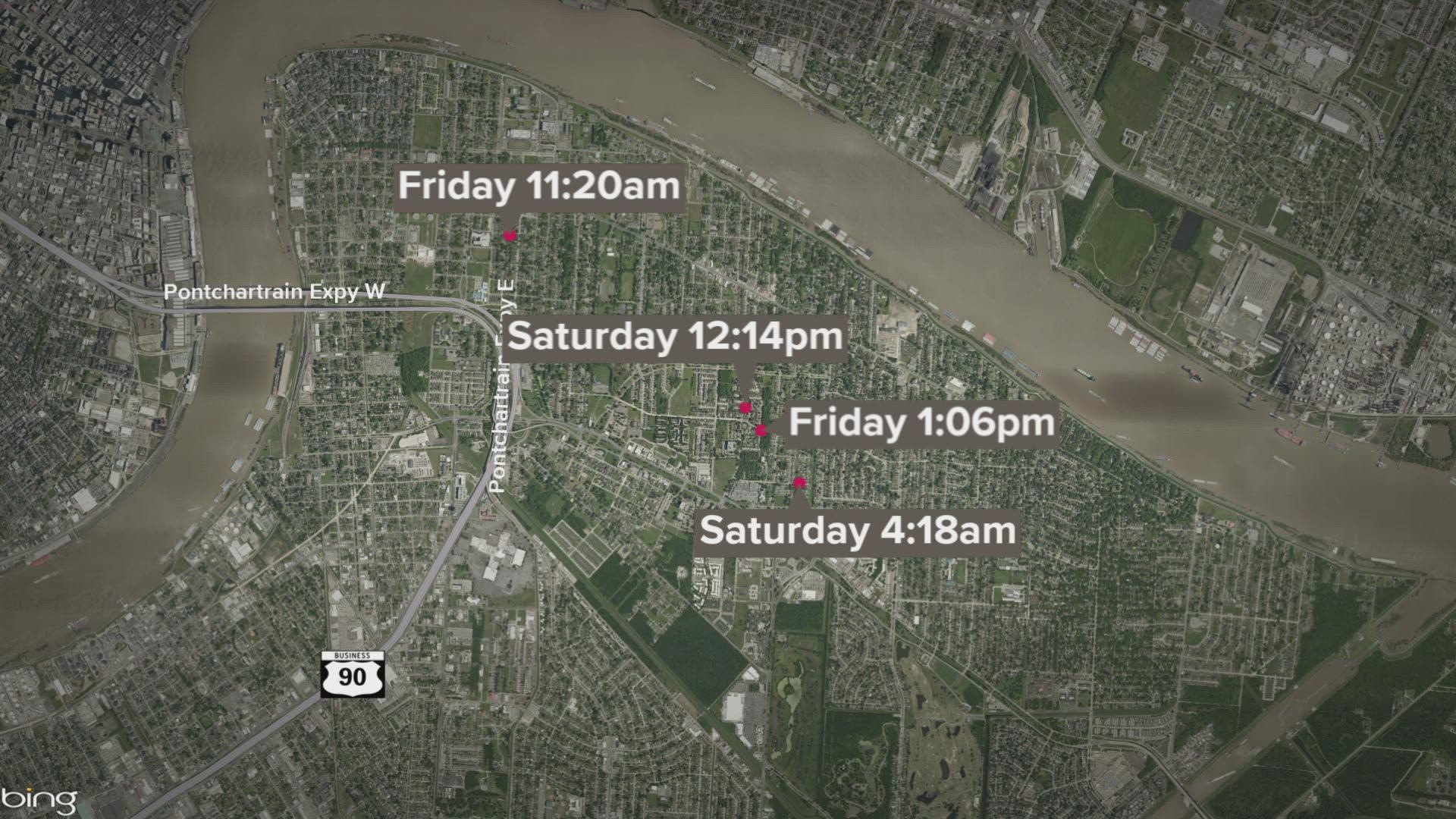 Five shootings happened within 24-hours Friday and Saturday. All of the shootings claimed the victims' lives. NOPD is investigating.