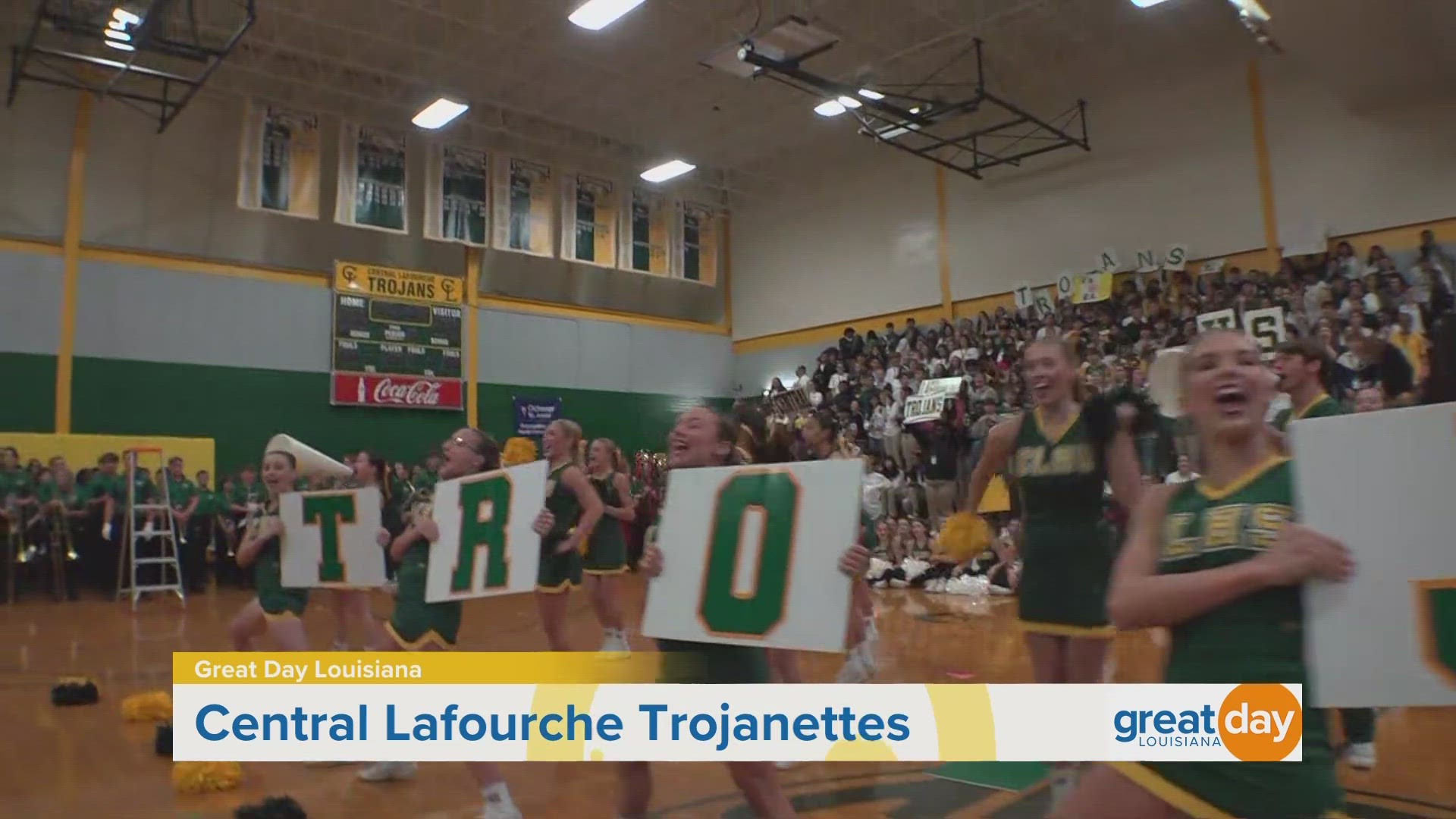The cheer teams from Central and South Lafourche High Schools show us their school spirit.