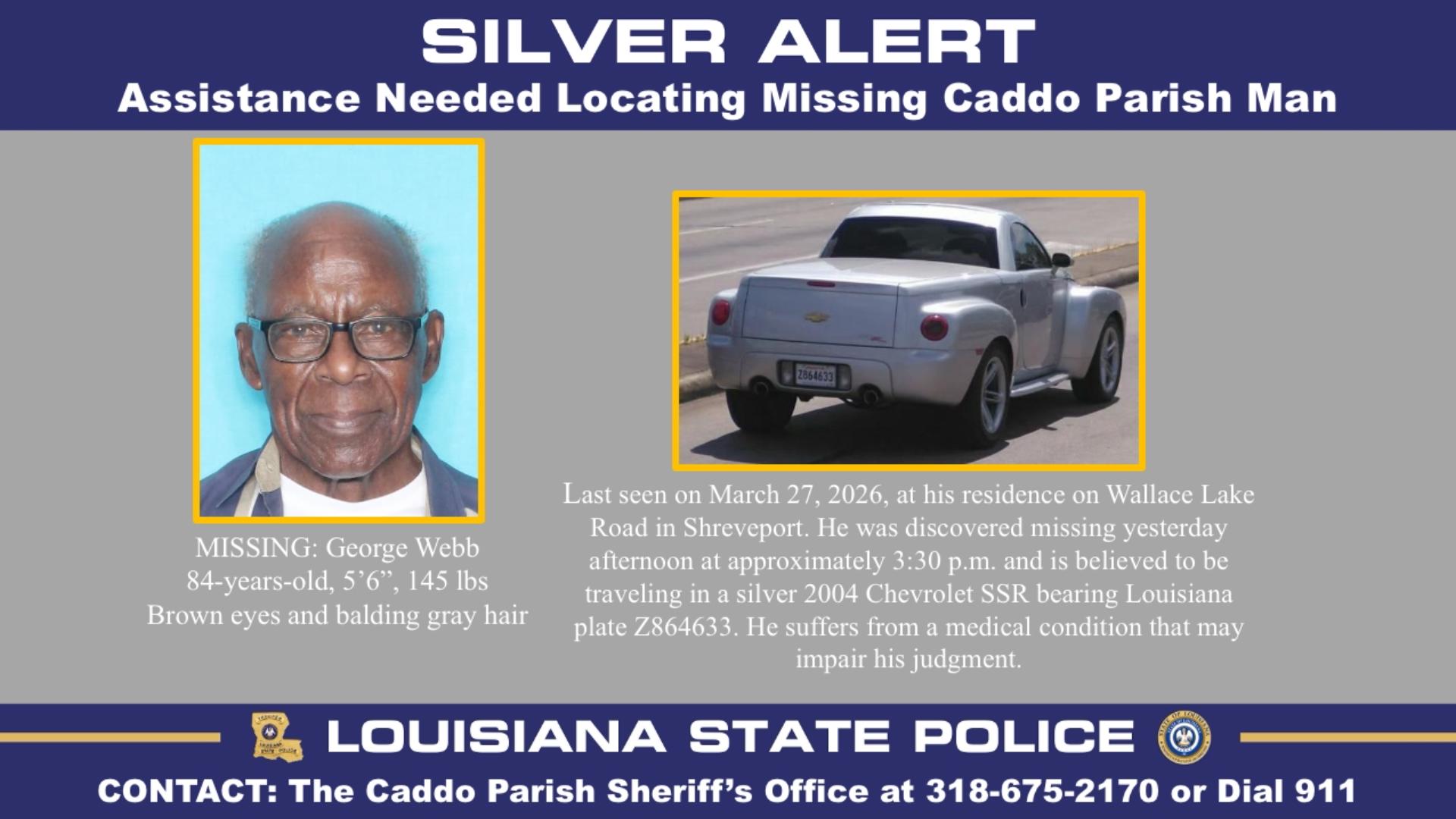 FOUND: Silver Alert cancelled for missing 84-year-old Caddo Parish man ...