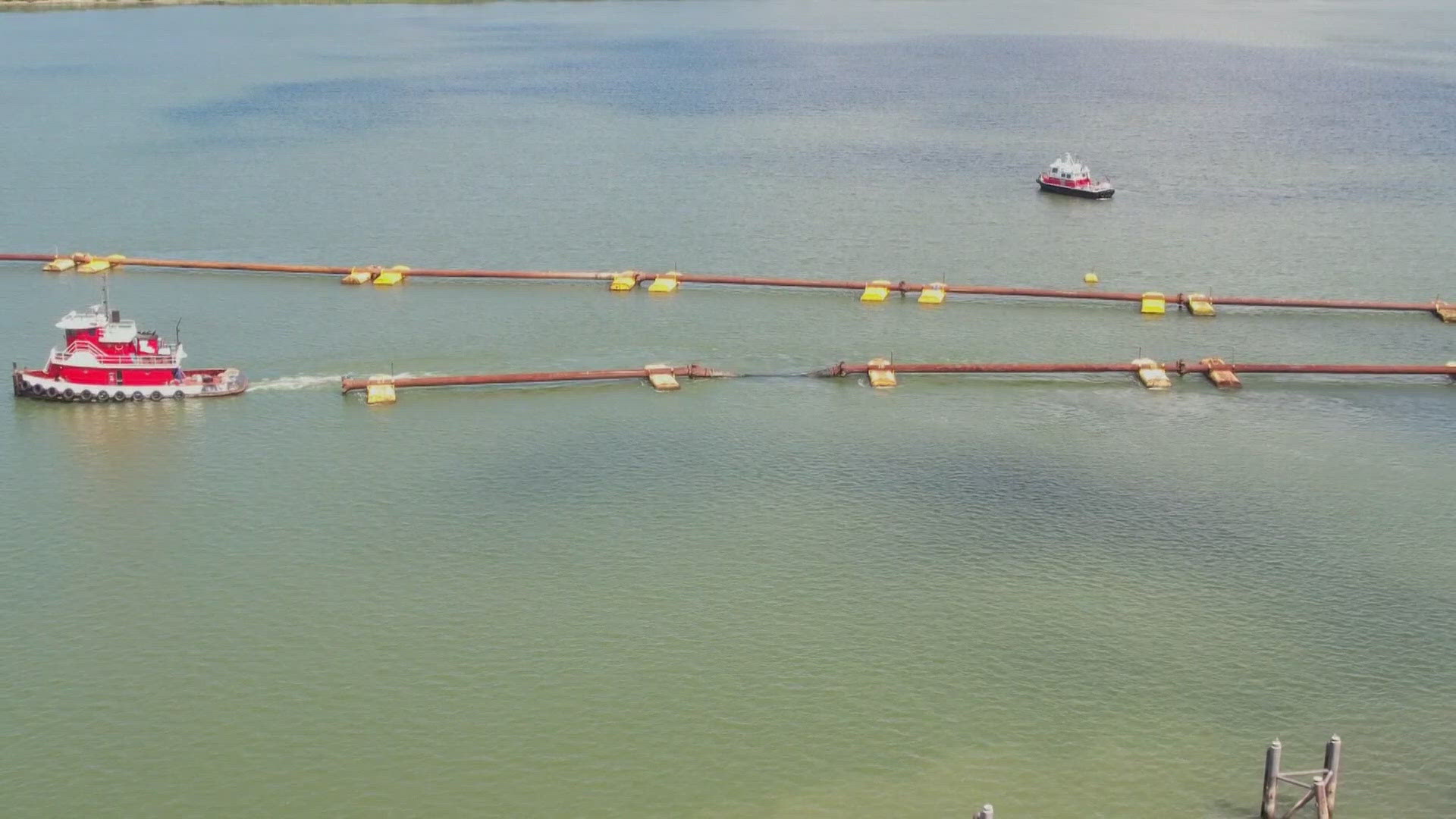 Construction of the saltwater sill began in the river at mile marker 64 near Myrtle Grove, La.