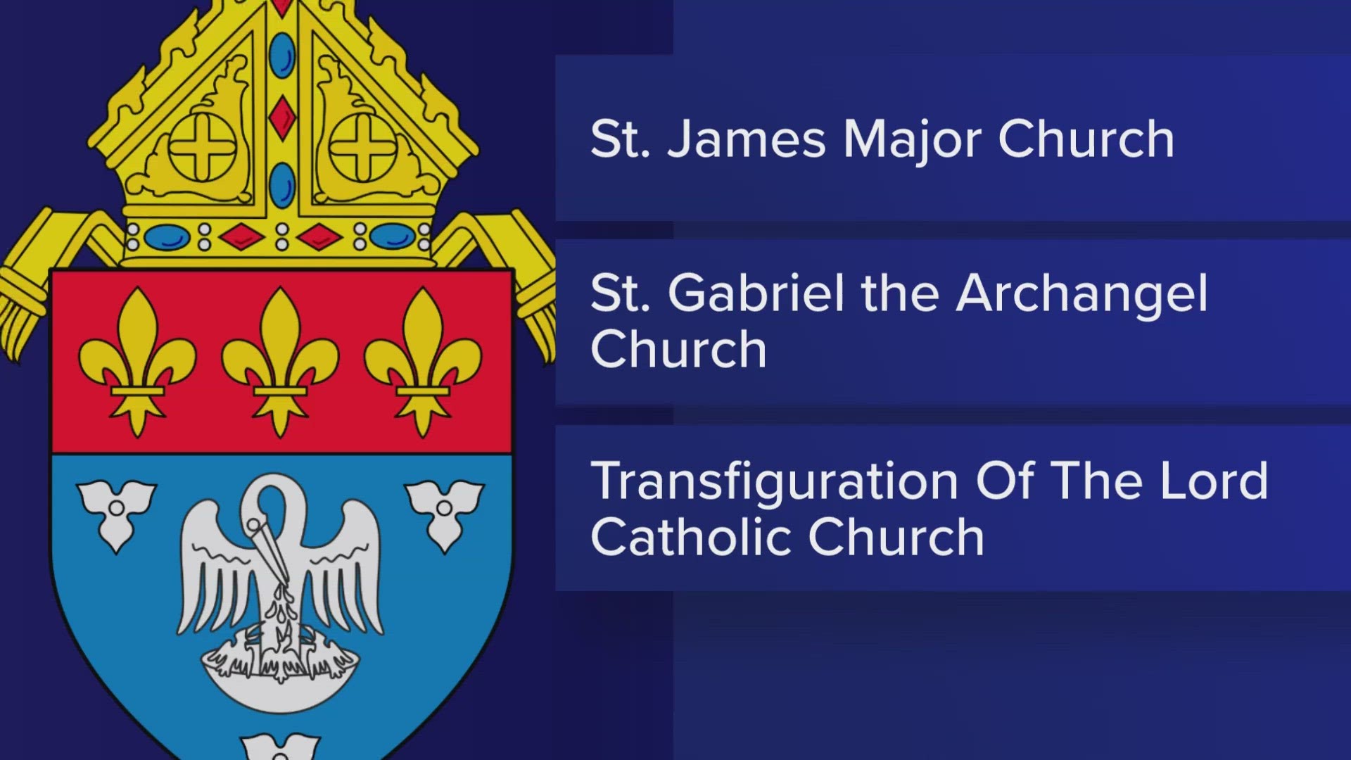 The three churches to consolidate include St. James Major Church, St. Gabriel the Archangel Church and Transfiguration Of The Lord Catholic Church.