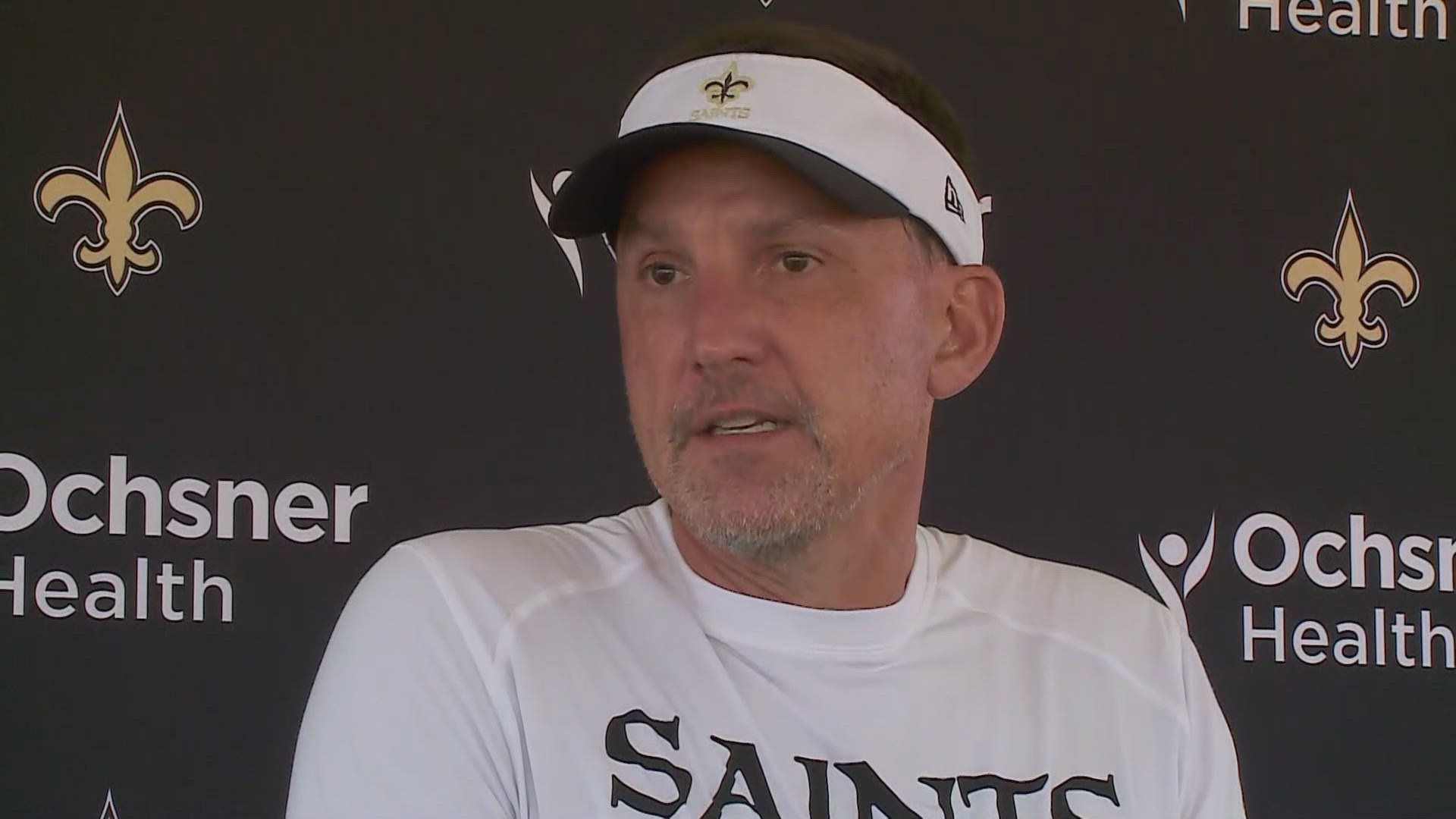 Saints head coach Dennis Allen addresses media following Day 5 of the team's training camp on Monday – first practice in pads – at UC-Irvine in California.